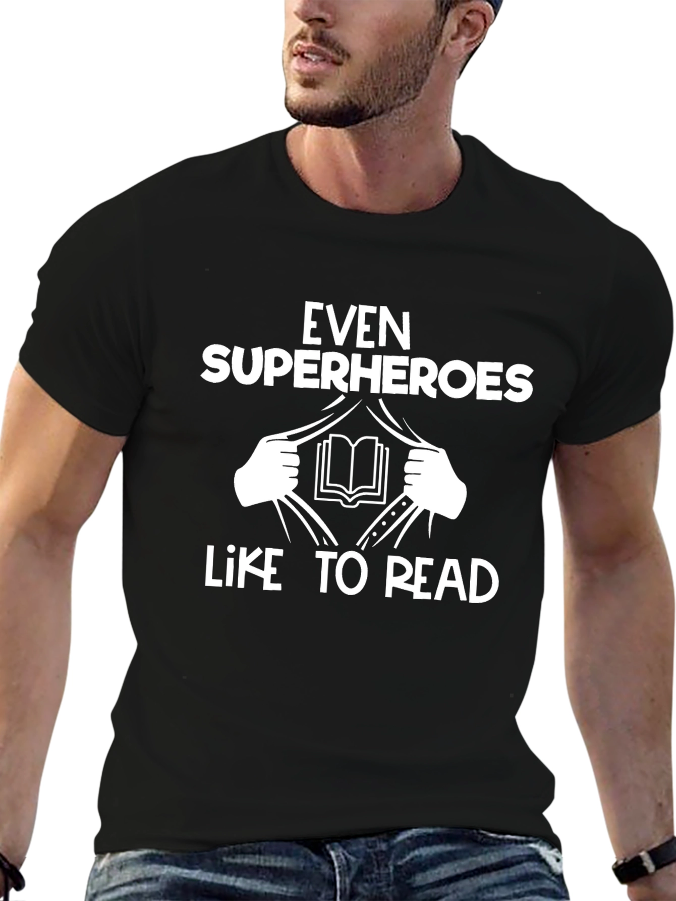 Even Superheroes Like To Read Black T-Shirt