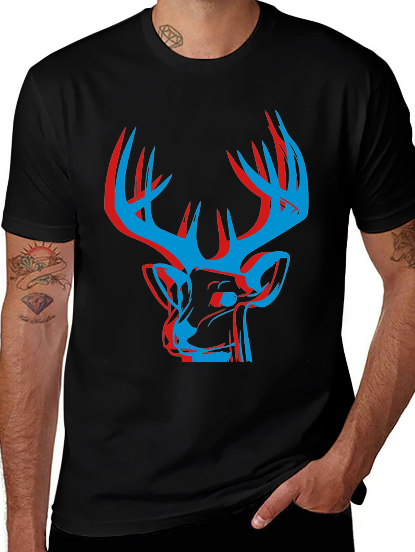 Modern Deer Graphic Tee - Black