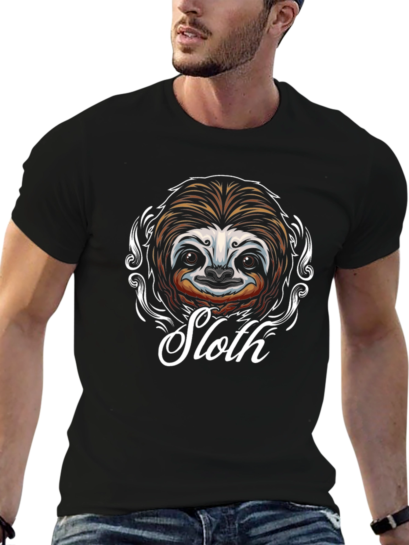 Sloth Graphic T-Shirt - Mens Black Cotton Tee
