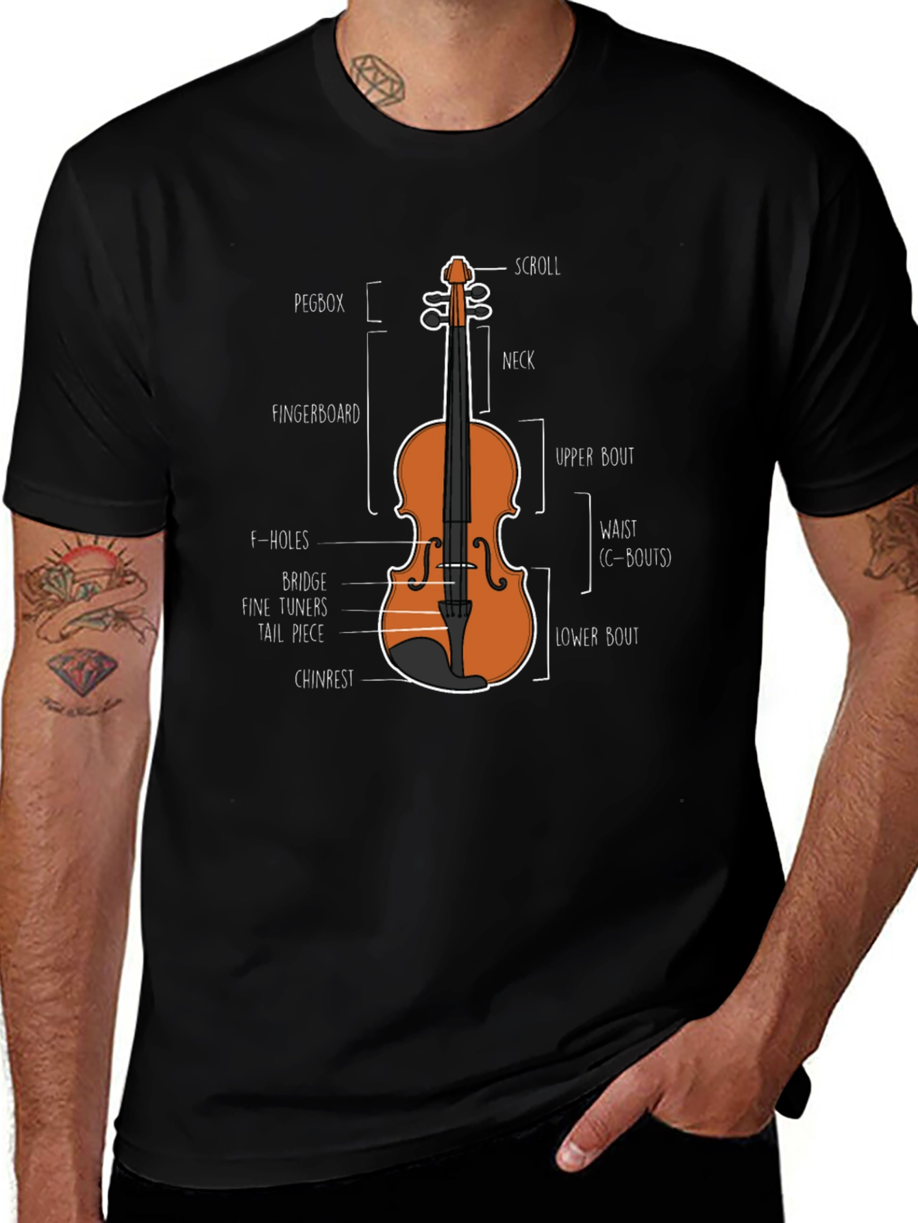 Violin Anatomy Diagram T-Shirt - Music Lover Tee
