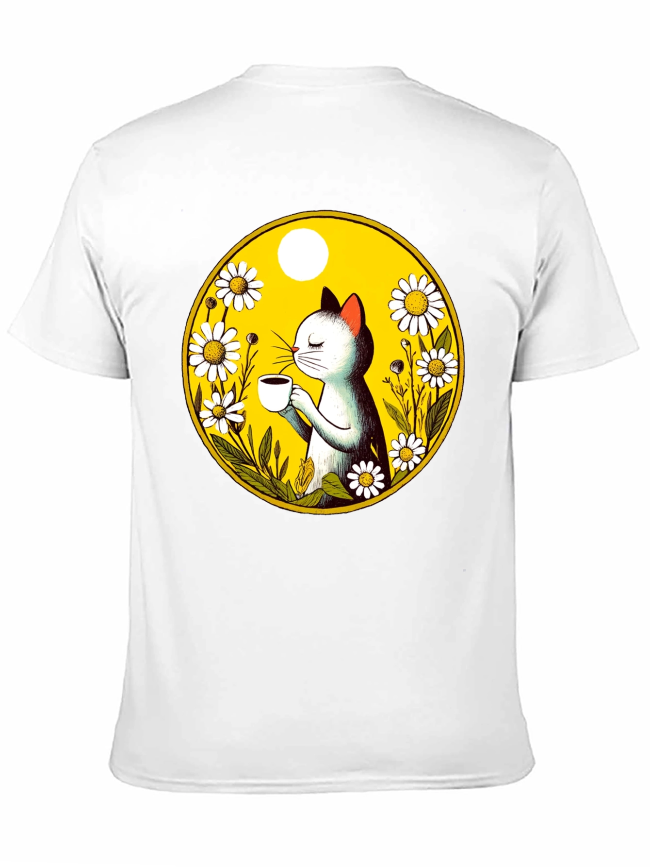 Cat & Coffee T-Shirt - Floral Graphic Tee