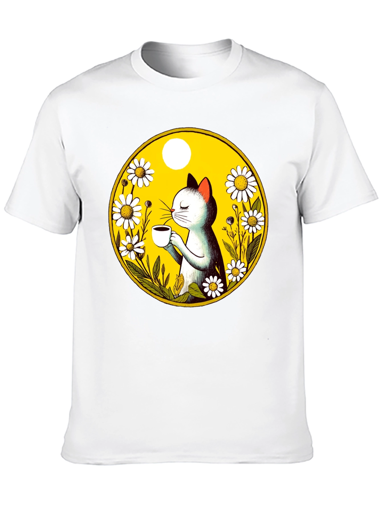 Cat & Coffee T-Shirt - Floral Graphic Tee