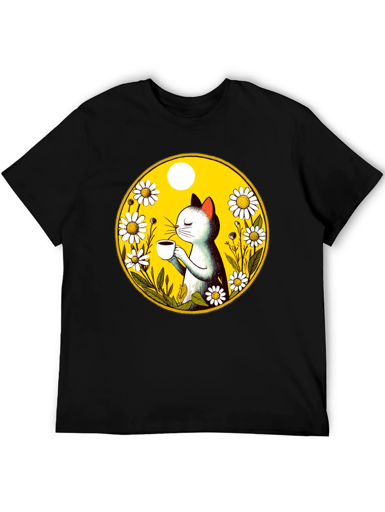 Cat & Coffee T-Shirt - Floral Graphic Tee