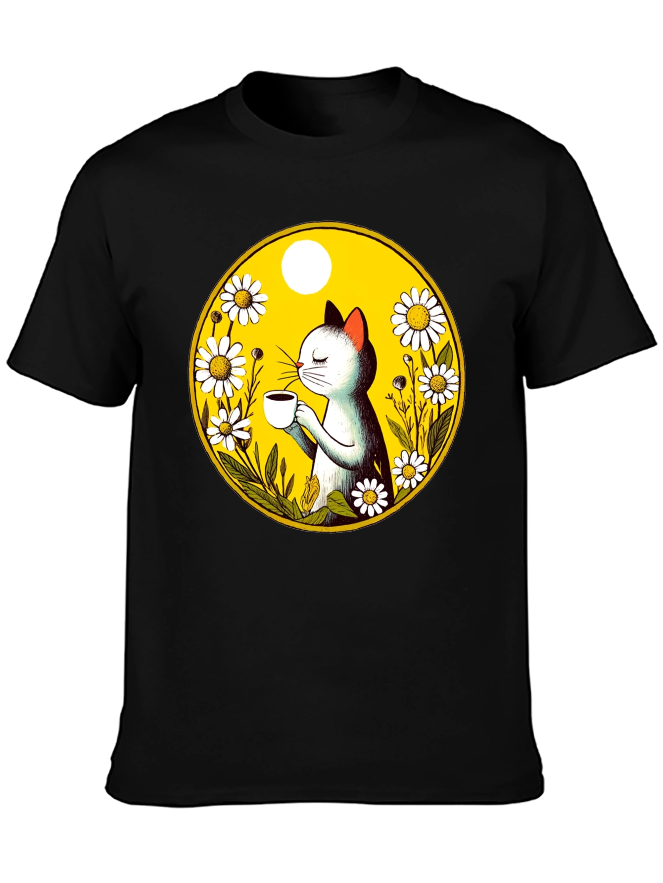 Cat & Coffee T-Shirt - Floral Graphic Tee