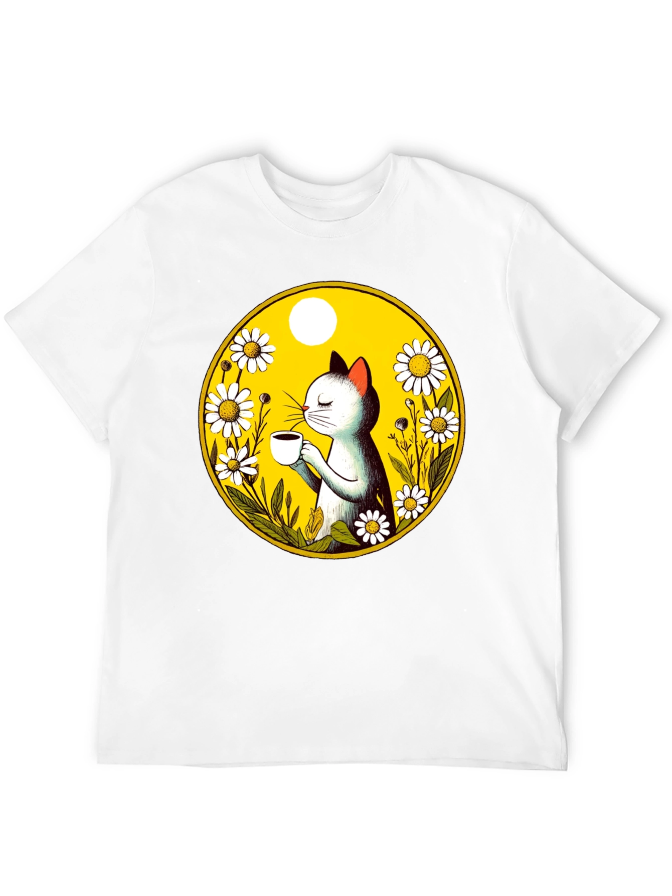 Cat & Coffee T-Shirt - Floral Graphic Tee