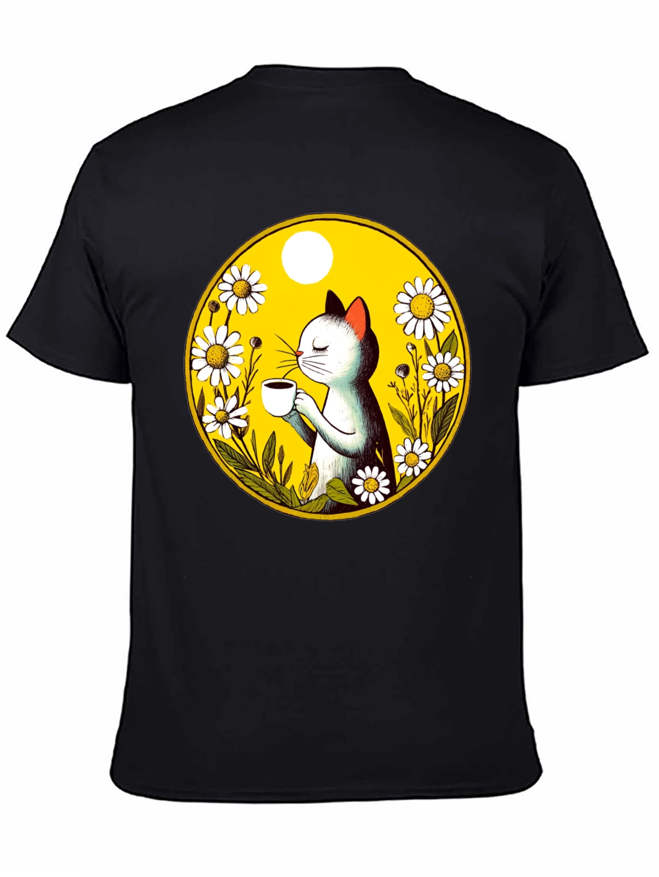 Cat & Coffee T-Shirt - Floral Graphic Tee