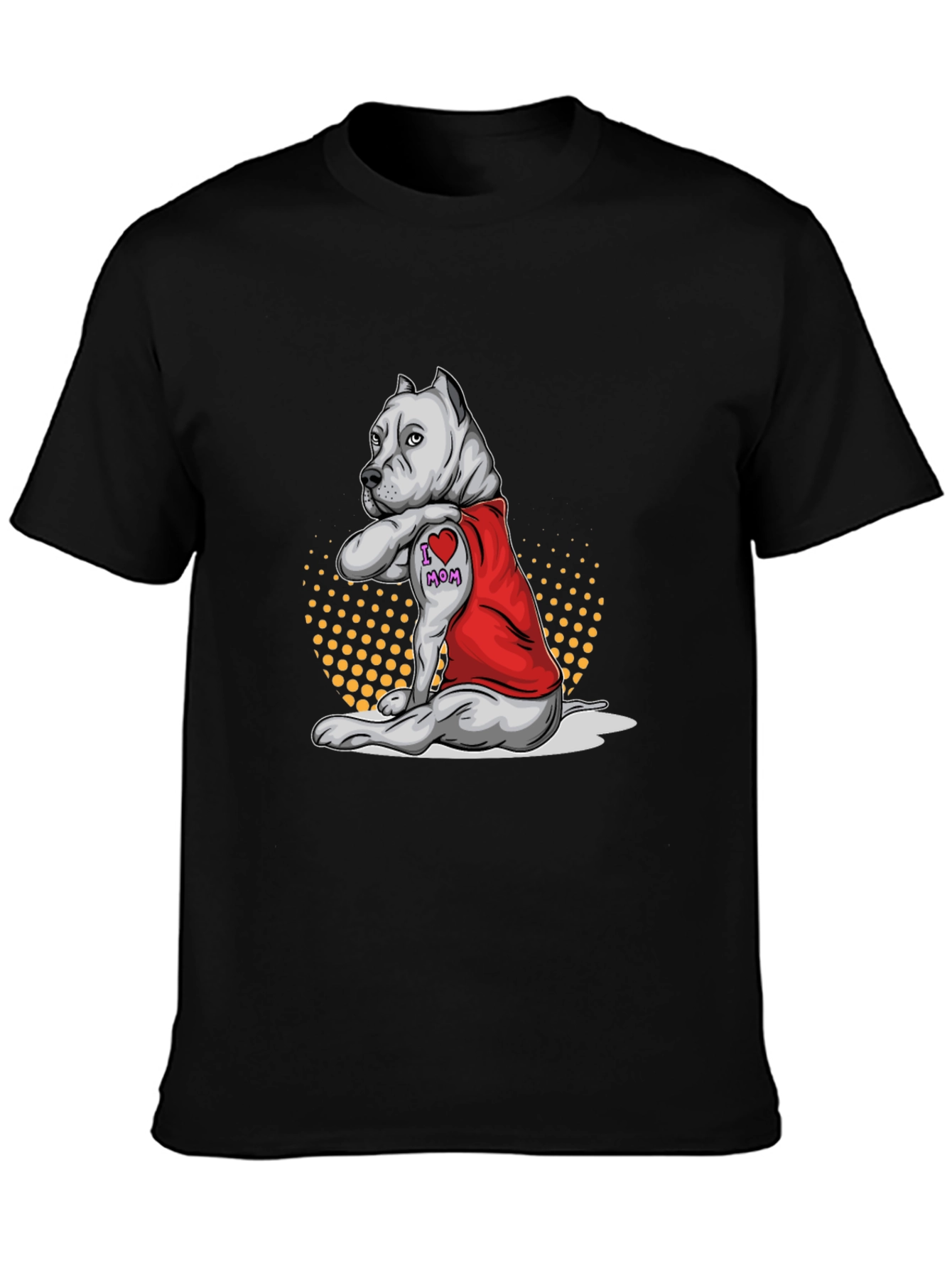 Pitbull I Heart Mom Tattoo Black T-Shirt