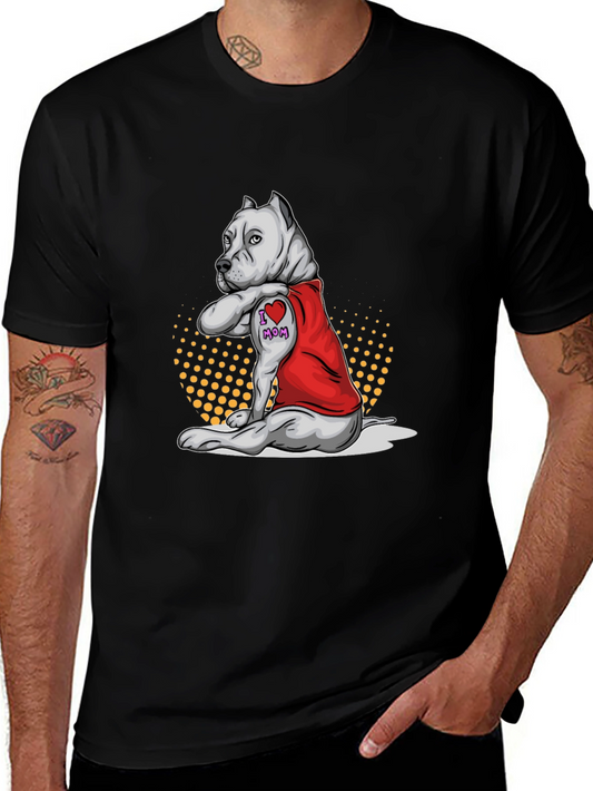 Pitbull I Heart Mom Tattoo Black T-Shirt