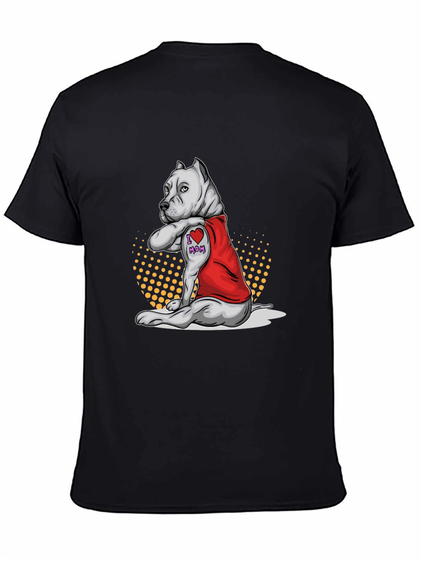 Pitbull I Heart Mom Tattoo Black T-Shirt