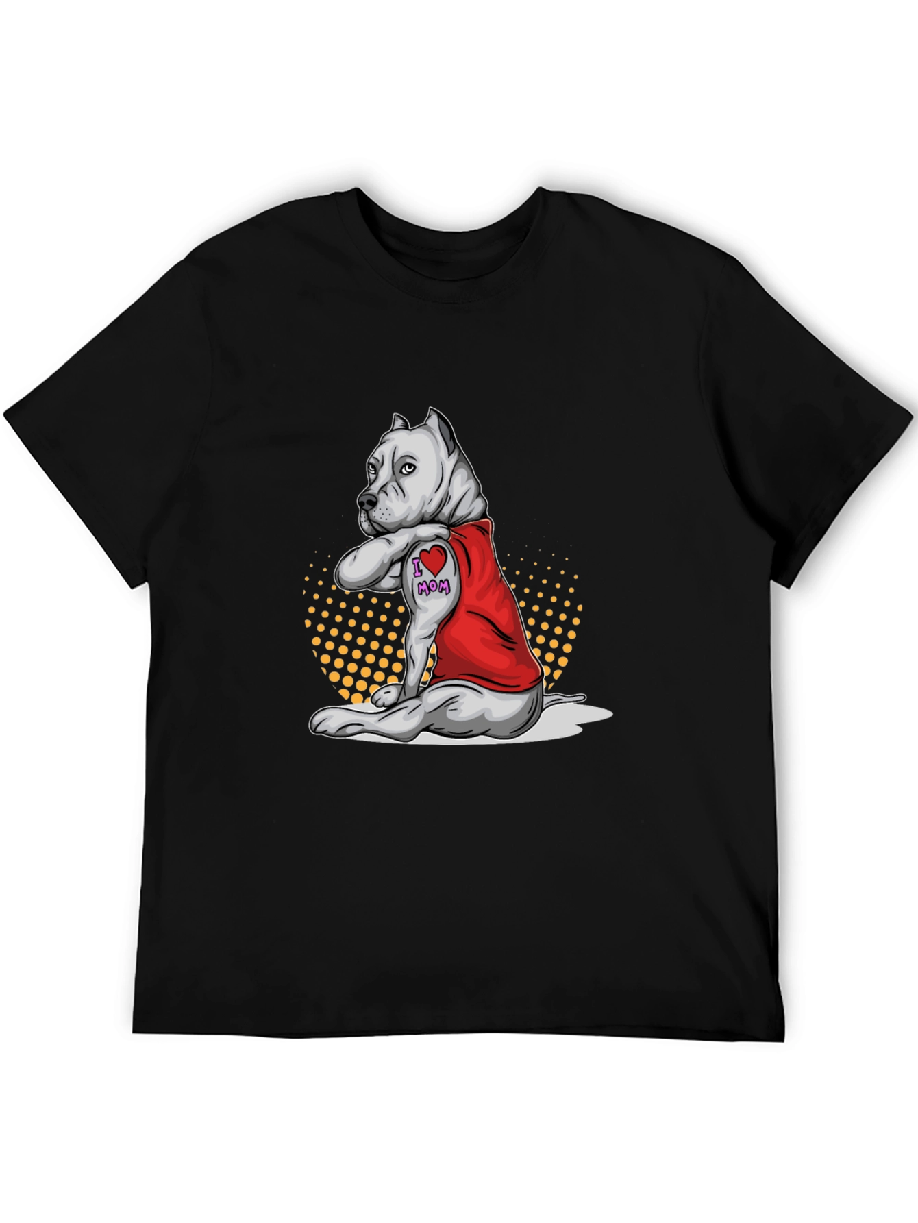 Pitbull I Heart Mom Tattoo Black T-Shirt