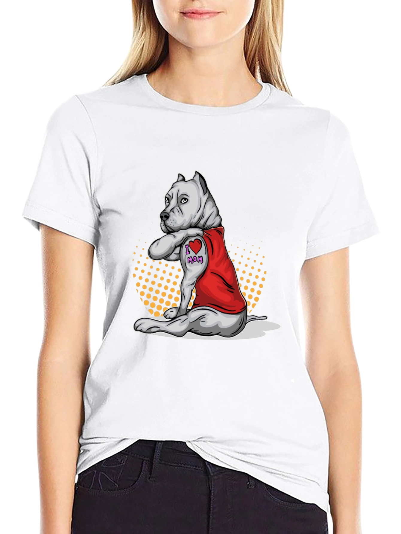 Pitbull I Heart Mom Tattoo Black T-Shirt