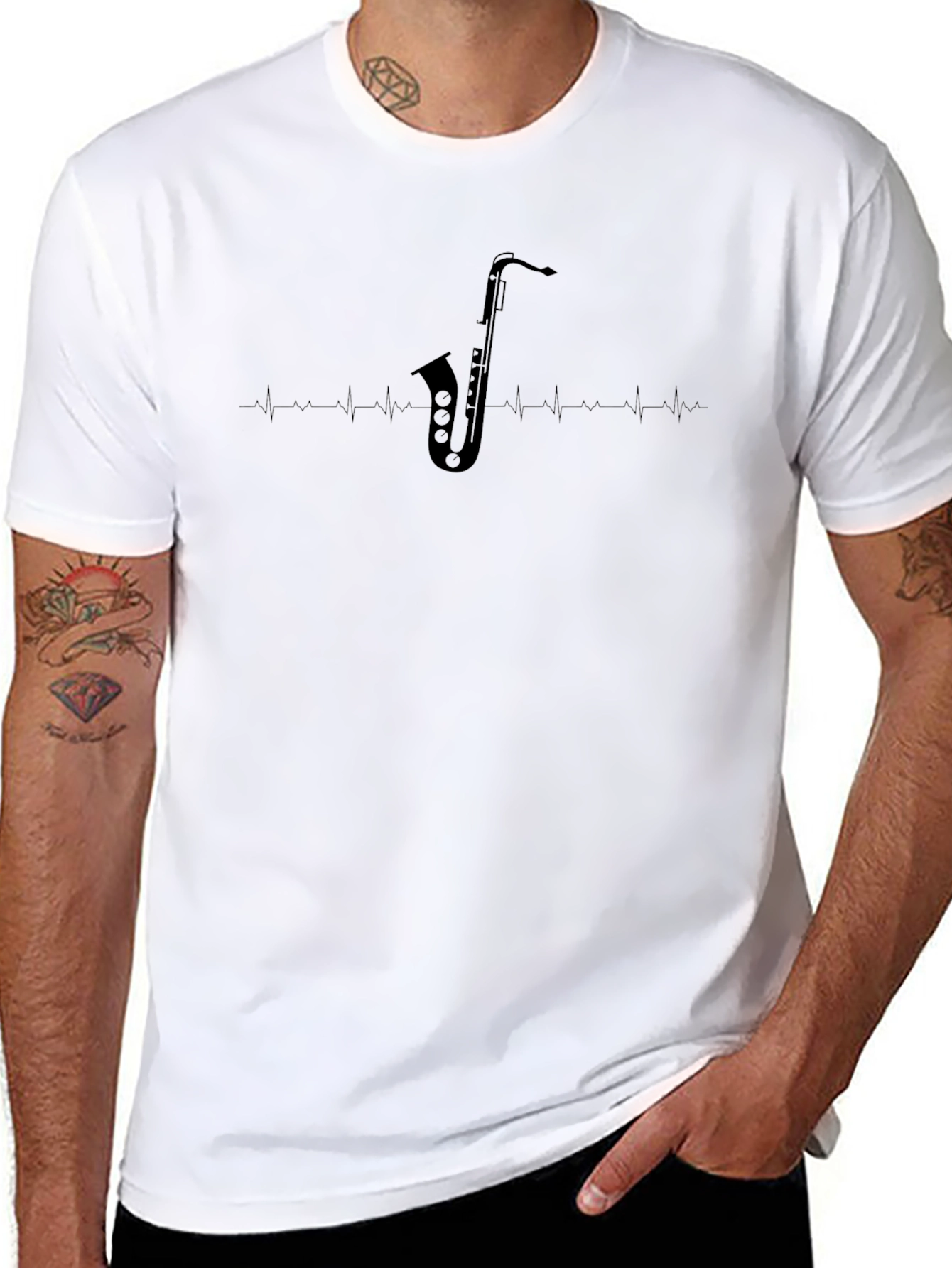 Saxophone Heartbeat Graphic Tee - Musicians Style
