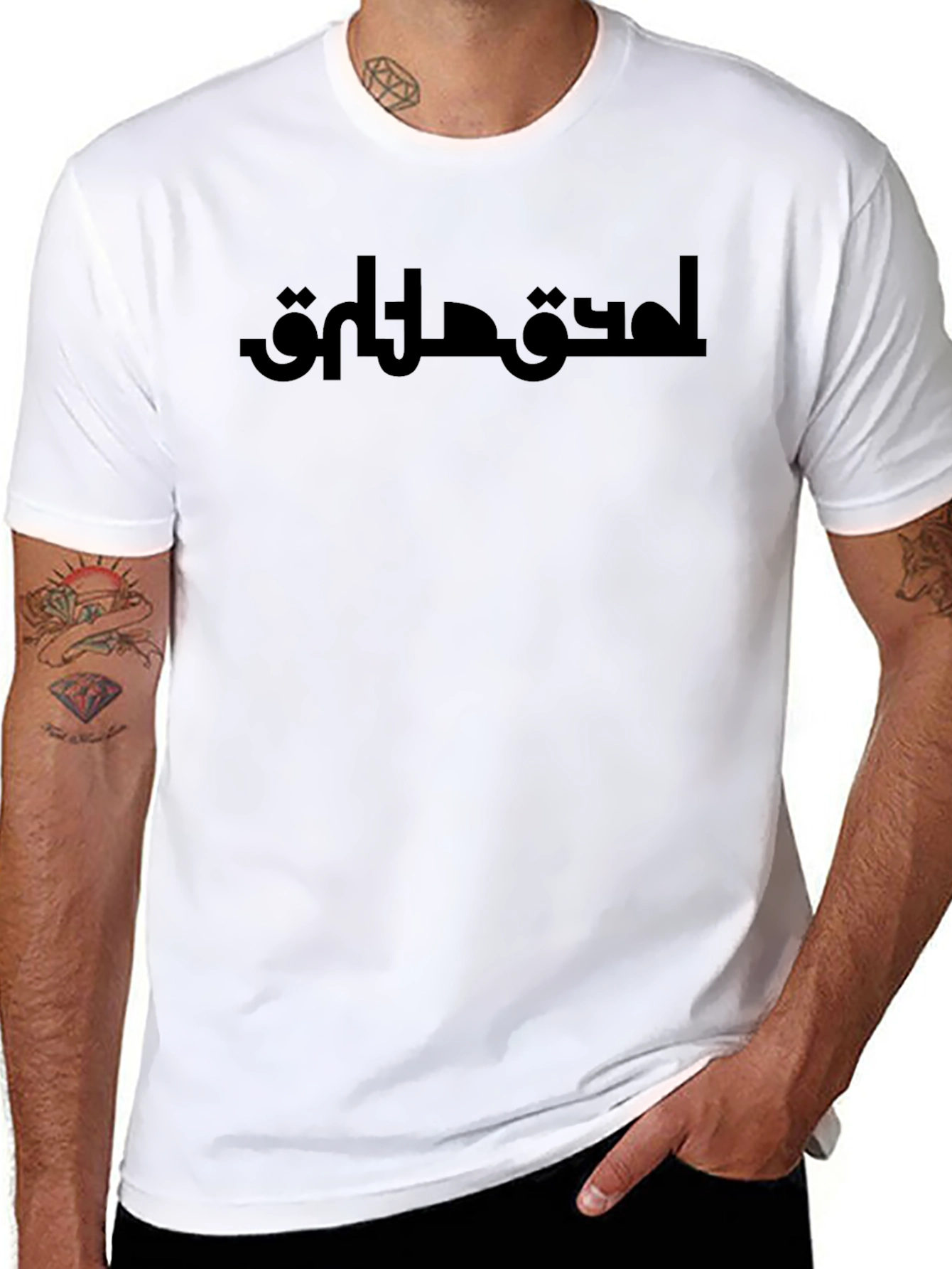 Mens Black T-Shirt with Arabic Text Design