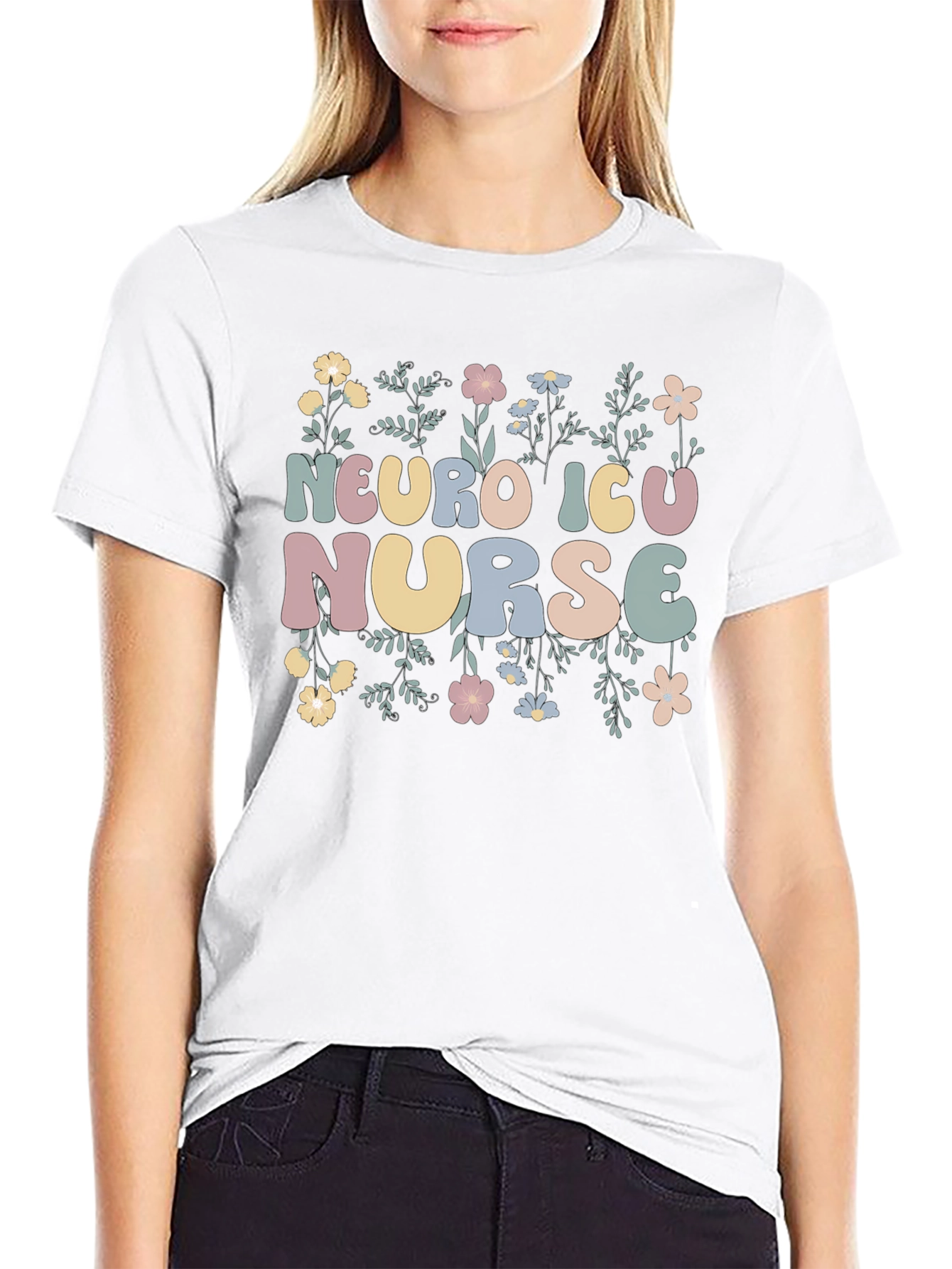 Neuro ICU Nurse Floral Graphic T-Shirt