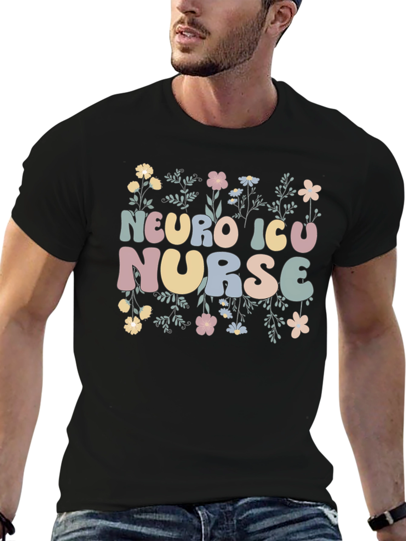 Neuro ICU Nurse Floral Graphic T-Shirt