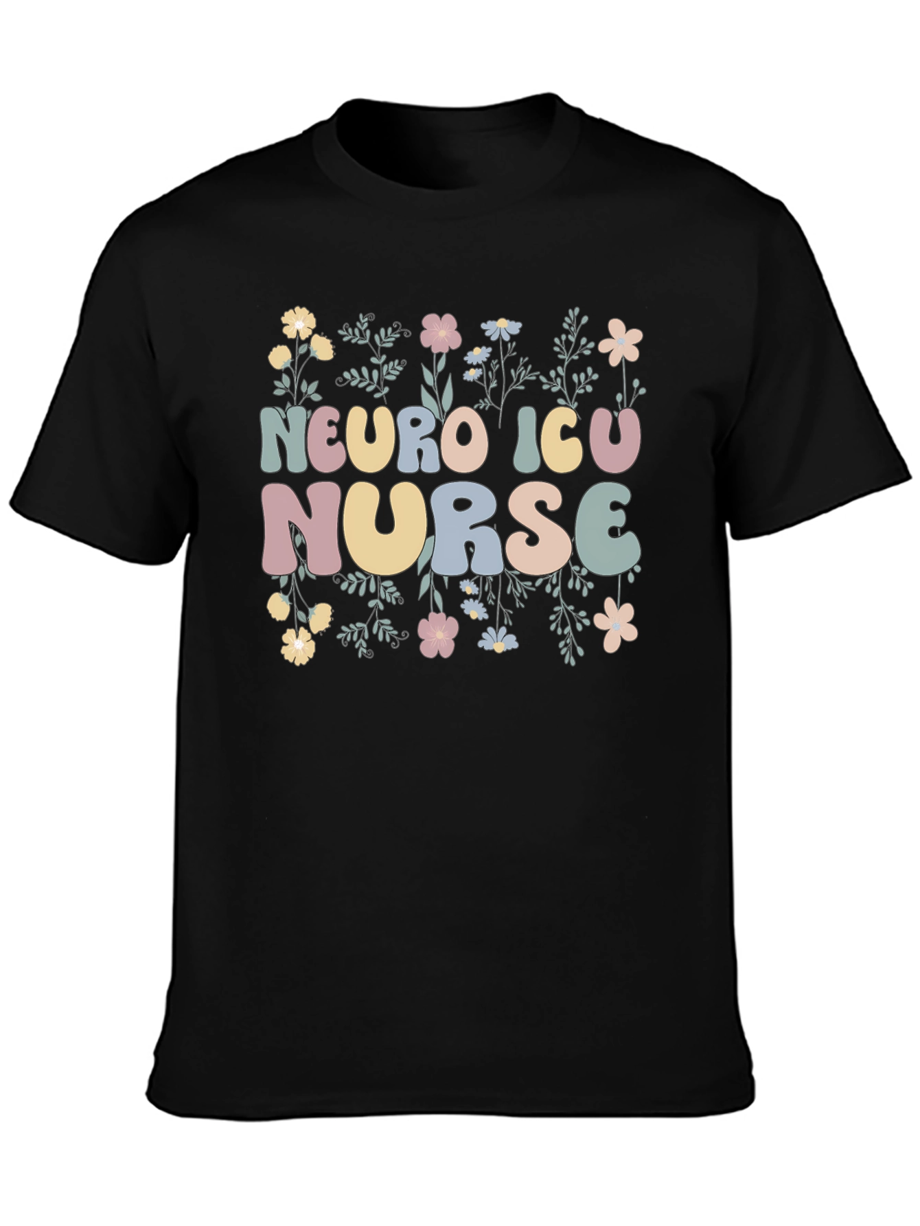 Neuro ICU Nurse Floral Graphic T-Shirt