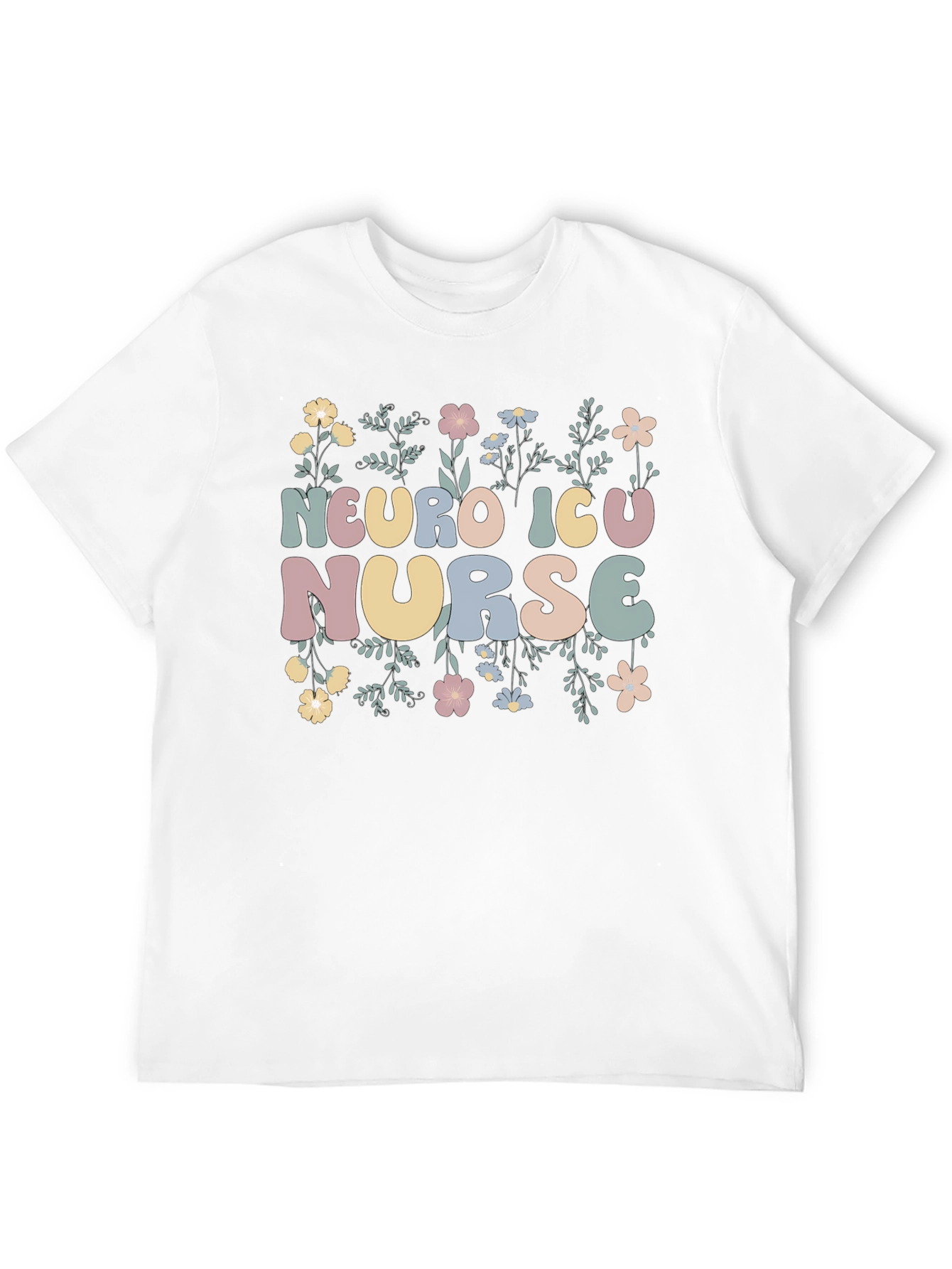 Neuro ICU Nurse Floral Graphic T-Shirt