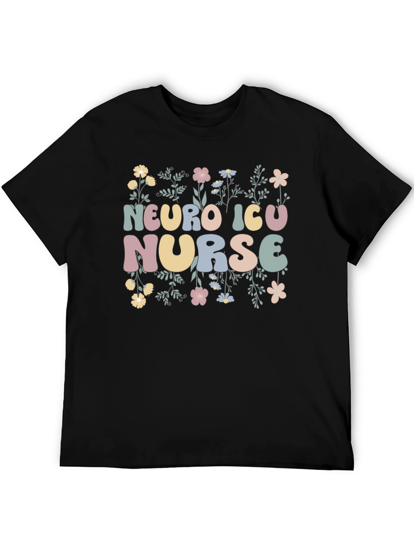 Neuro ICU Nurse Floral Graphic T-Shirt