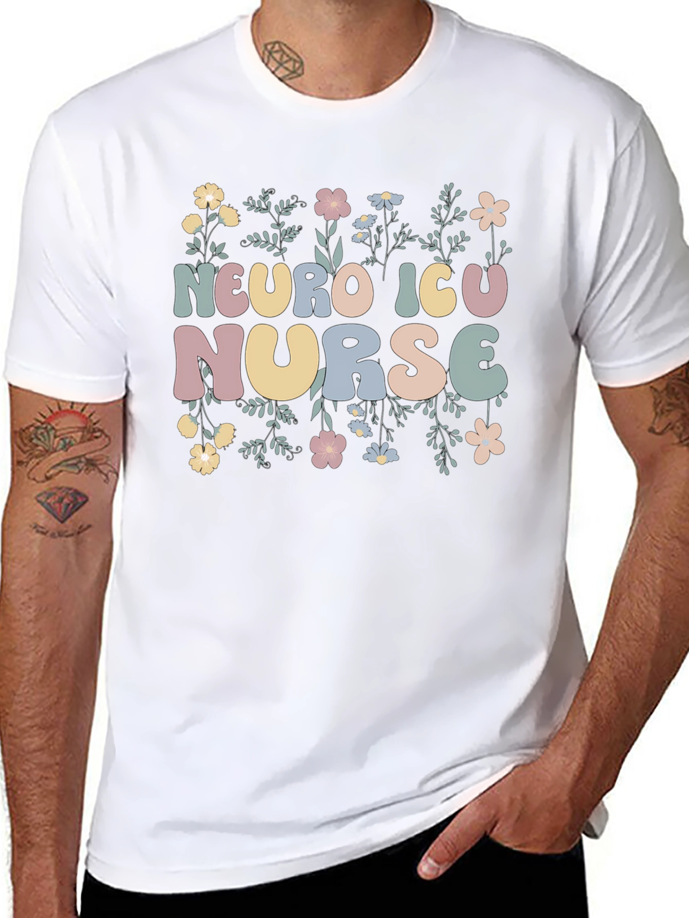 Neuro ICU Nurse Floral Graphic T-Shirt