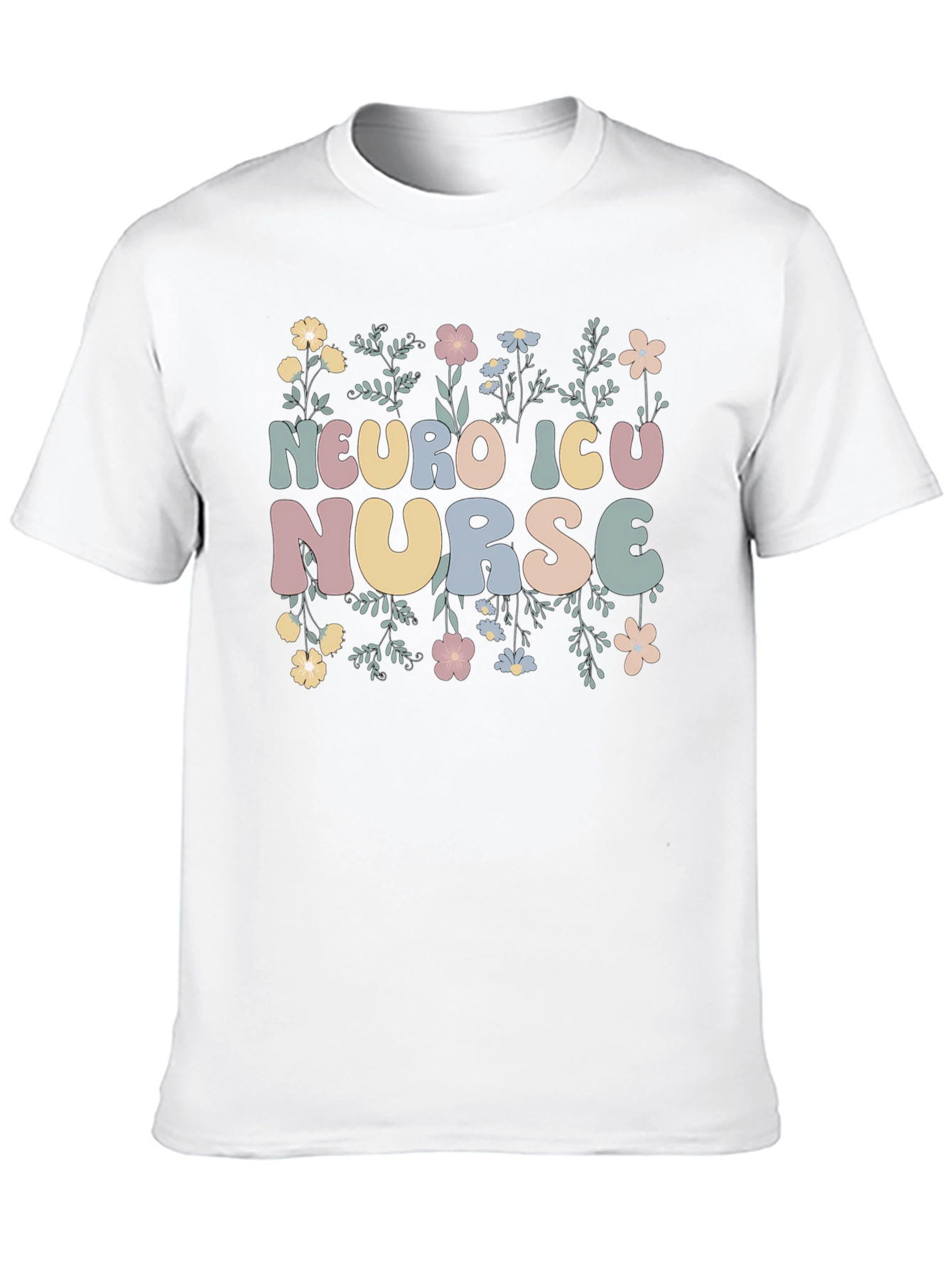 Neuro ICU Nurse Floral Graphic T-Shirt