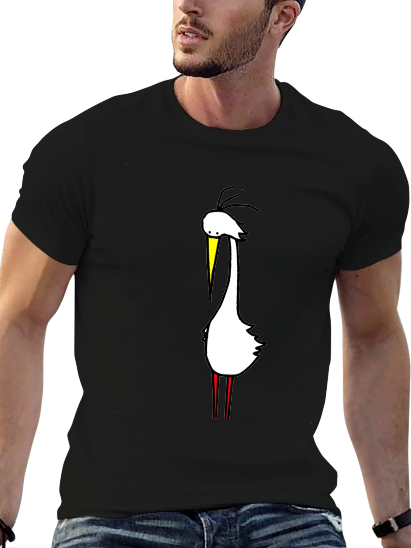 Mens Black T-Shirt with Bird Graphic