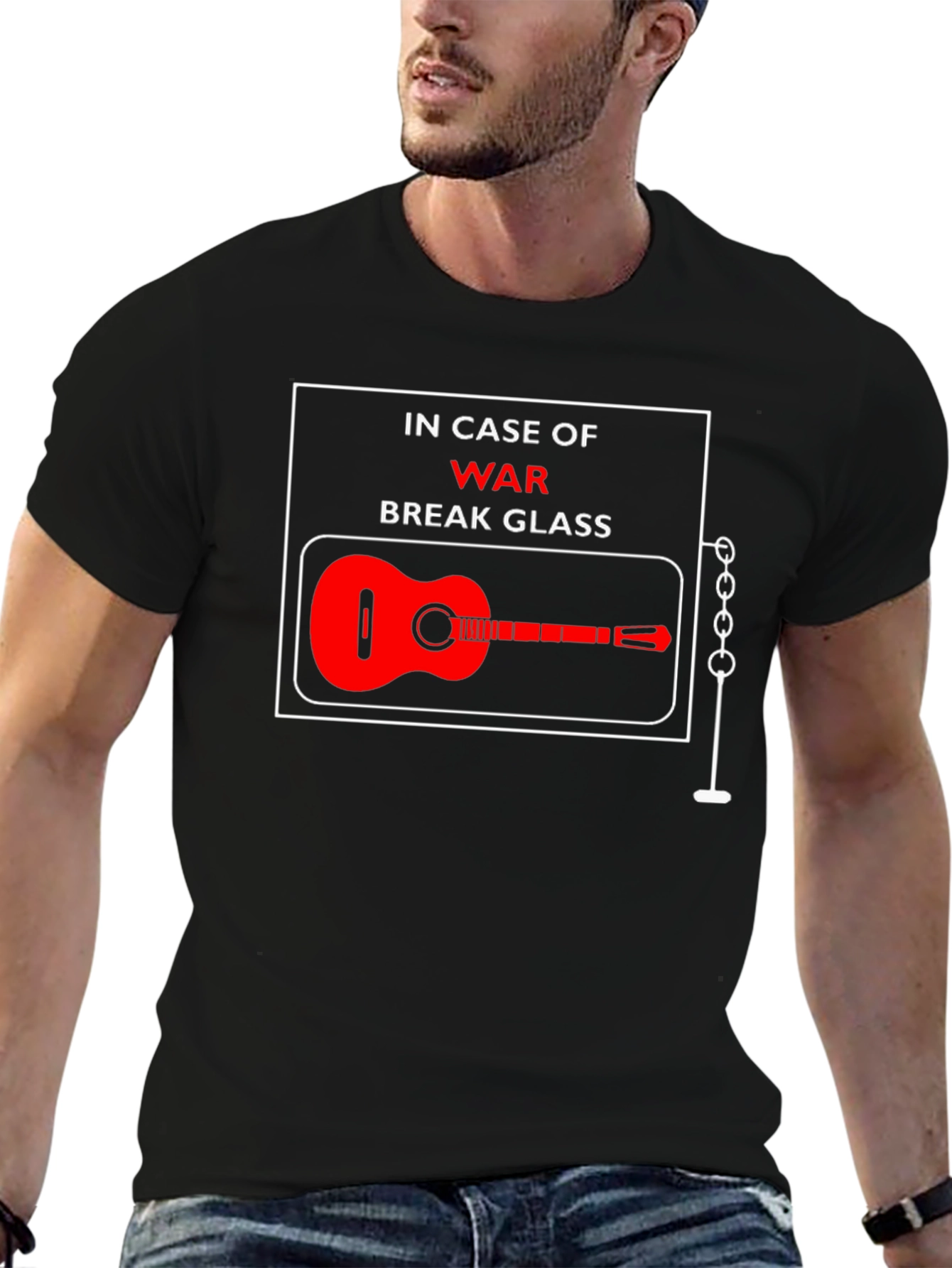 In Case of War Break Glass Guitar T-Shirt