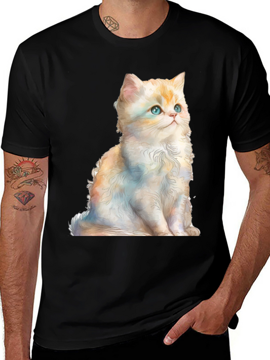 Cute Kitten Graphic Tee - Soft Black Cotton Shirt
