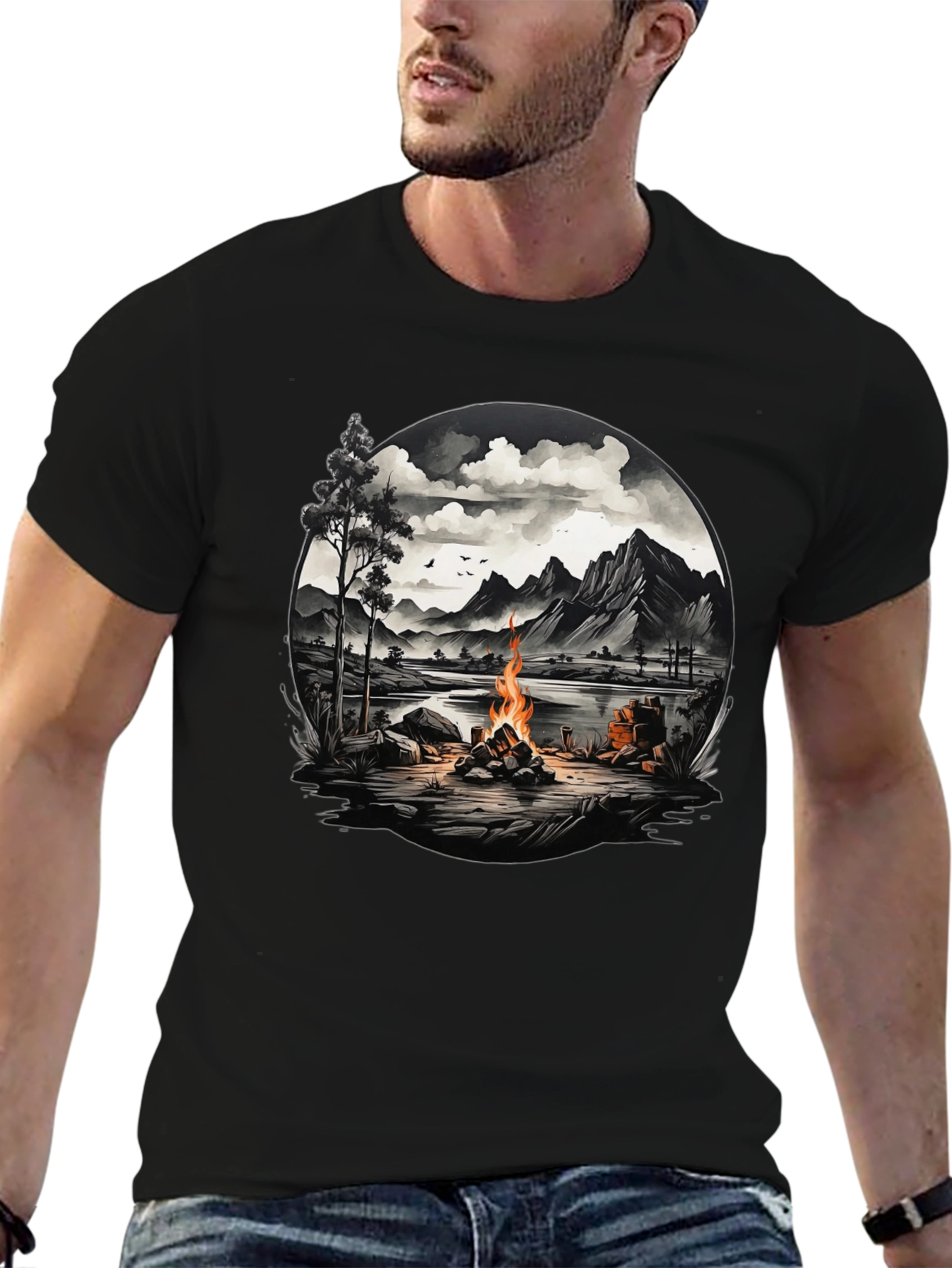Campfire Scene Graphic Tee - Adventure Awaits!