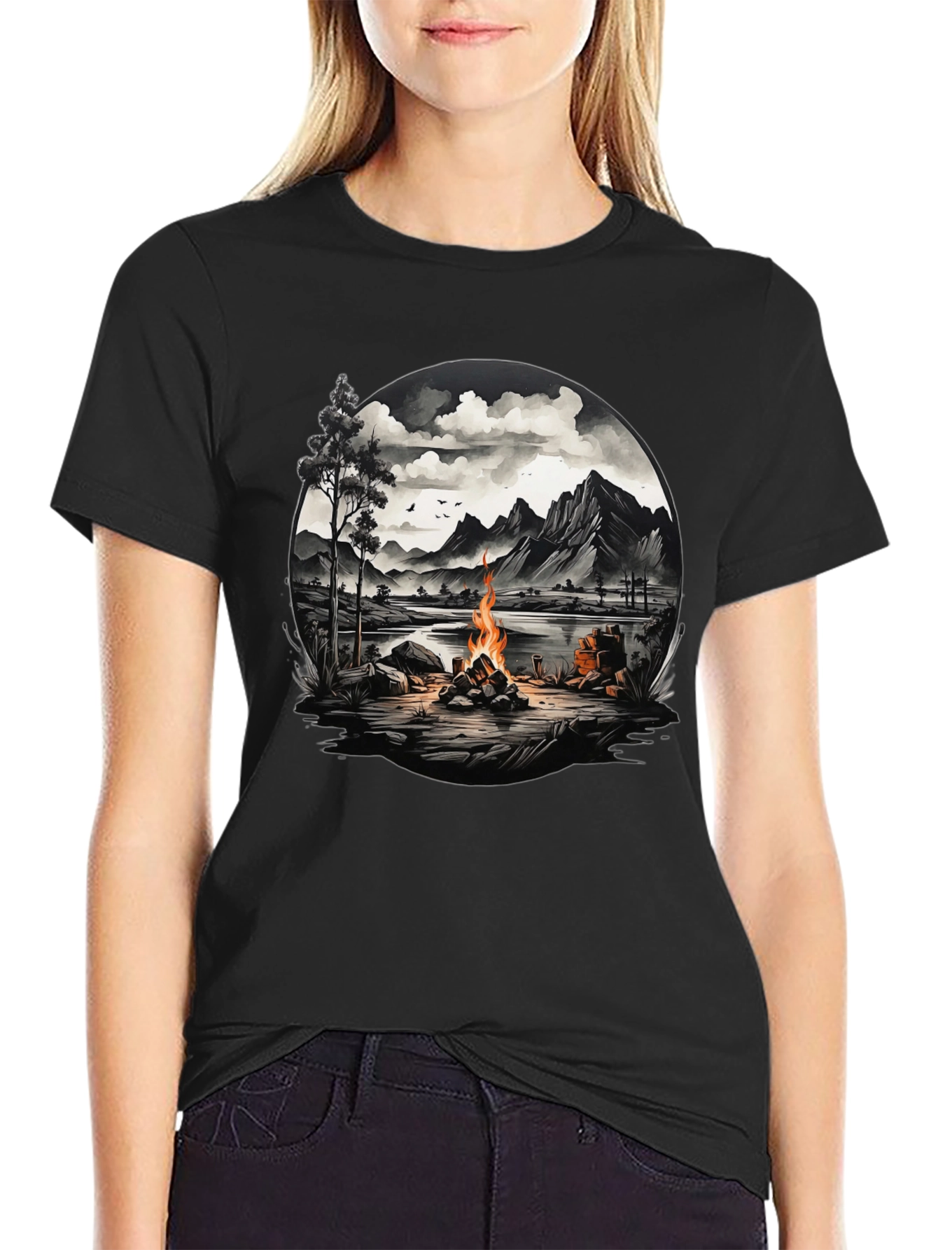 Campfire Scene Graphic Tee - Adventure Awaits!
