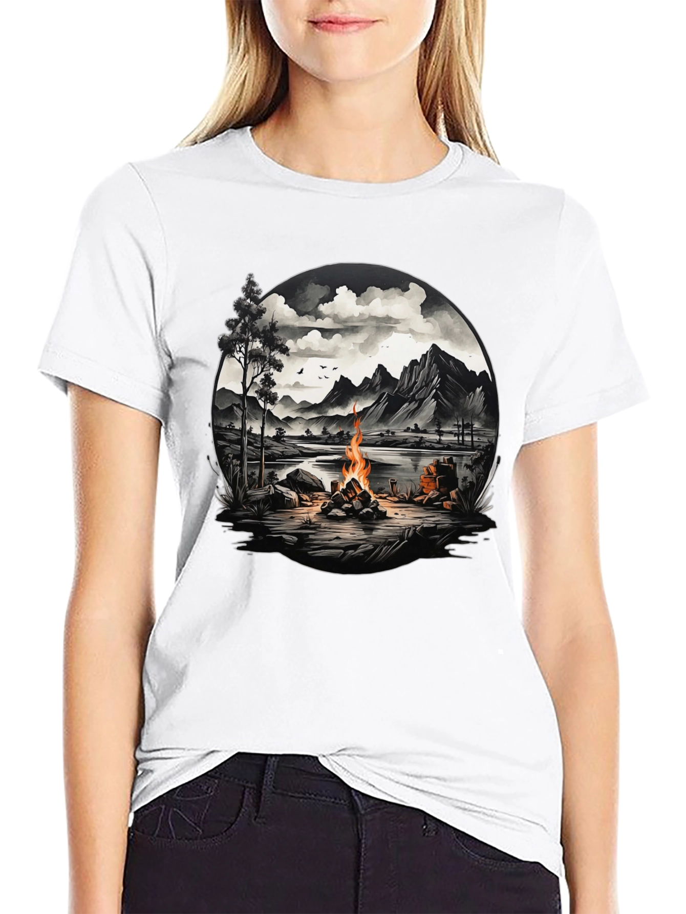 Campfire Scene Graphic Tee - Adventure Awaits!