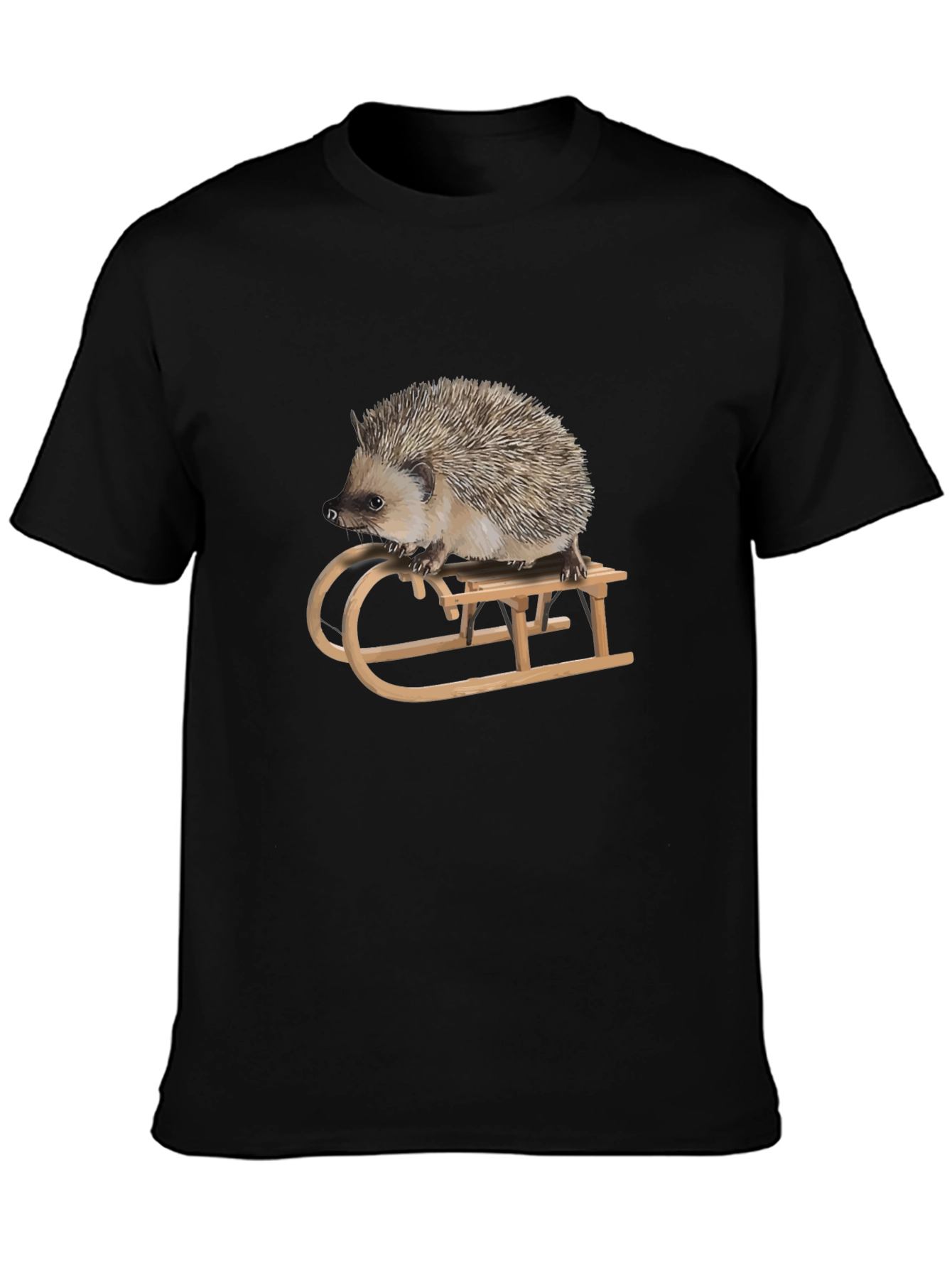 Hedgehog on Sled Graphic Tee -  Unique Animal T-Shirt