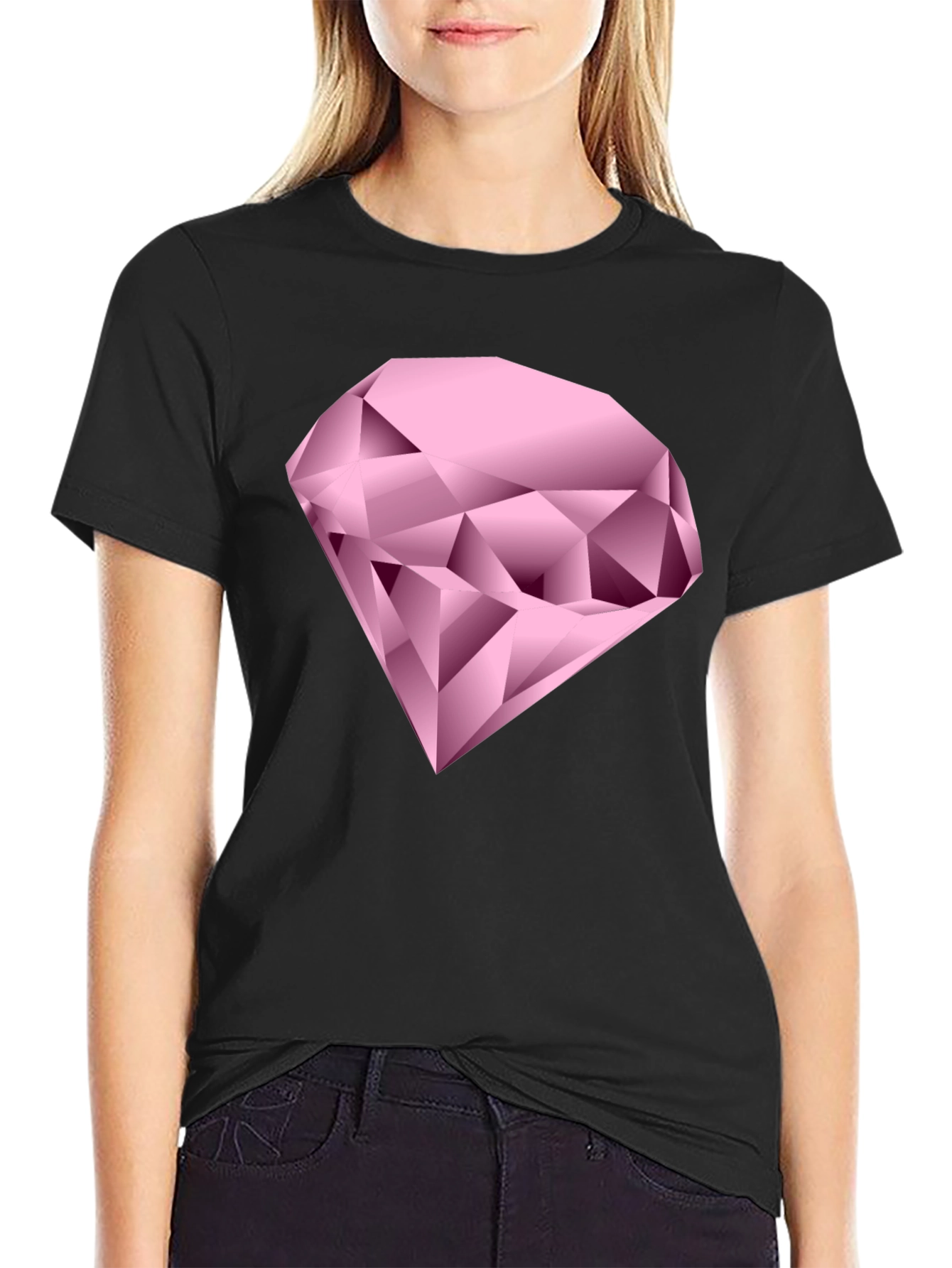 Pink Diamond Graphic Black T-Shirt