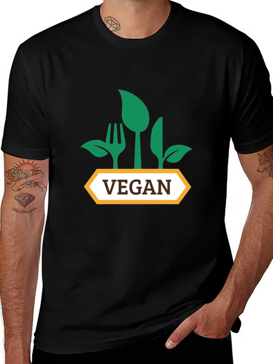 Vegan T-Shirt - Fork Spoon & Plant Leaf Design