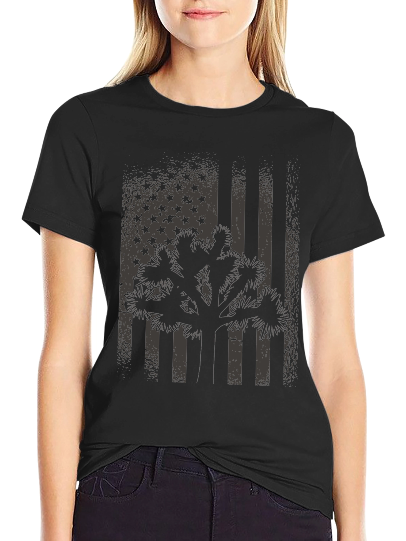 American Flag Joshua Tree Black T-Shirt