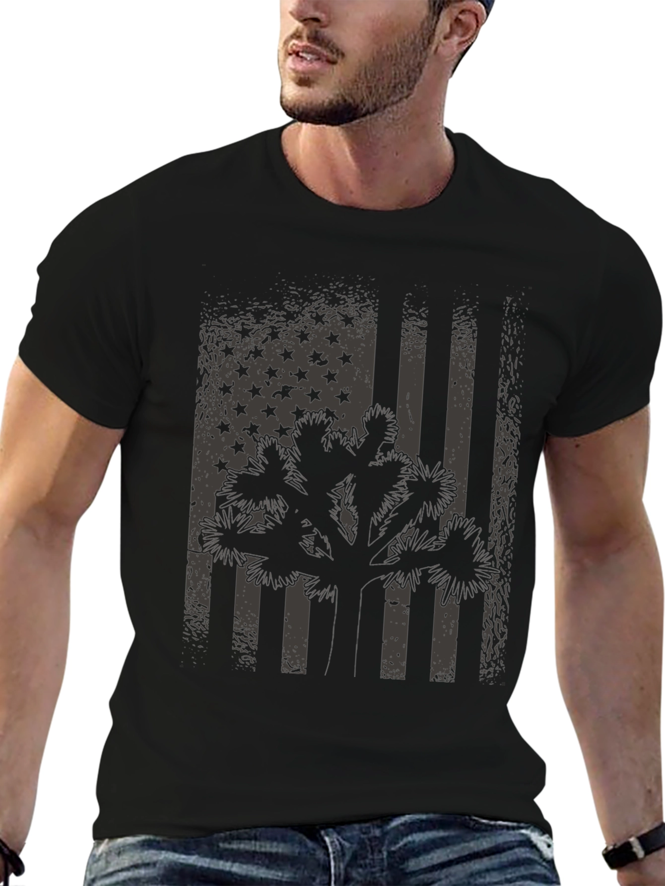 American Flag Joshua Tree Black T-Shirt