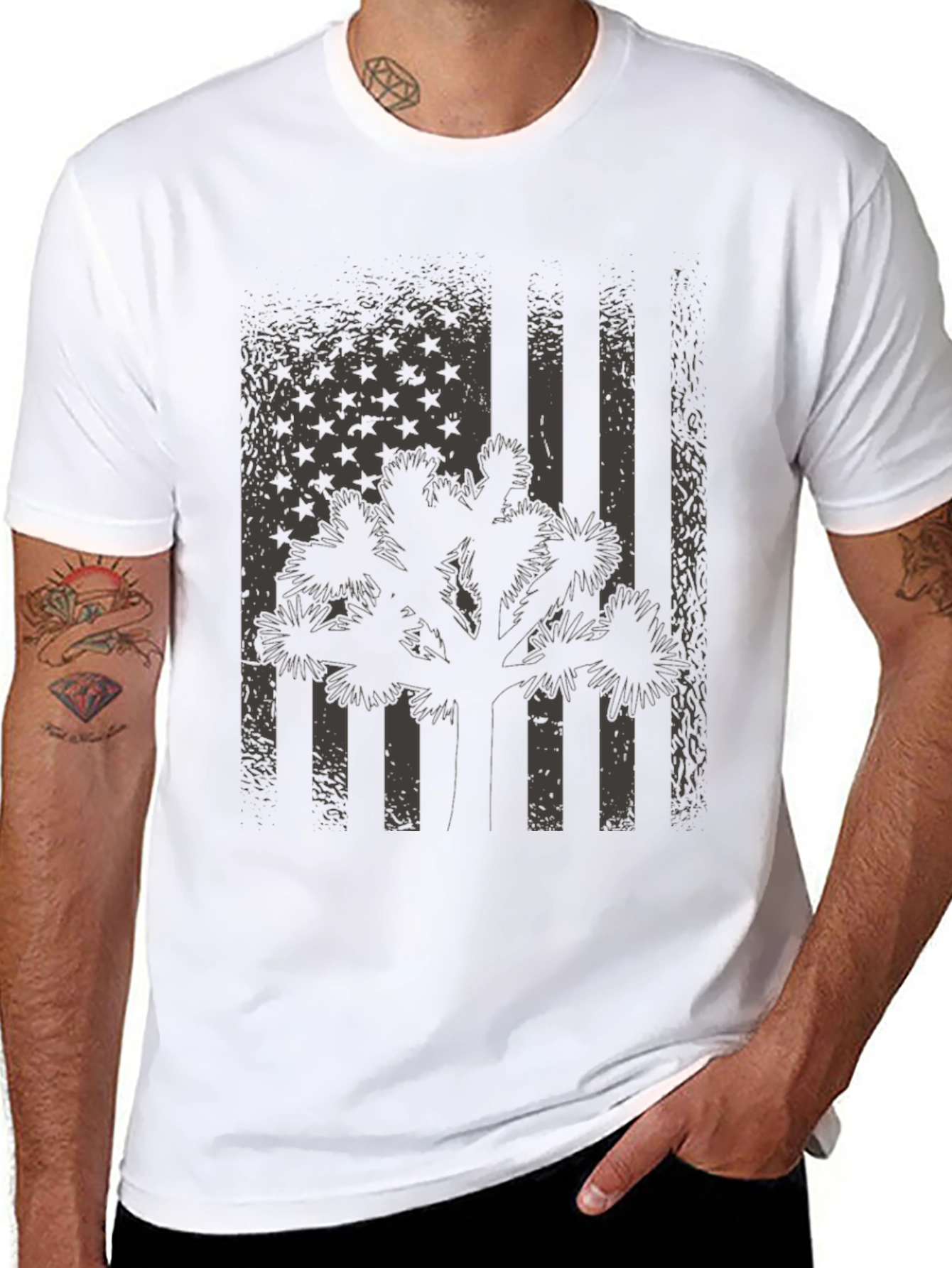 American Flag Joshua Tree Black T-Shirt
