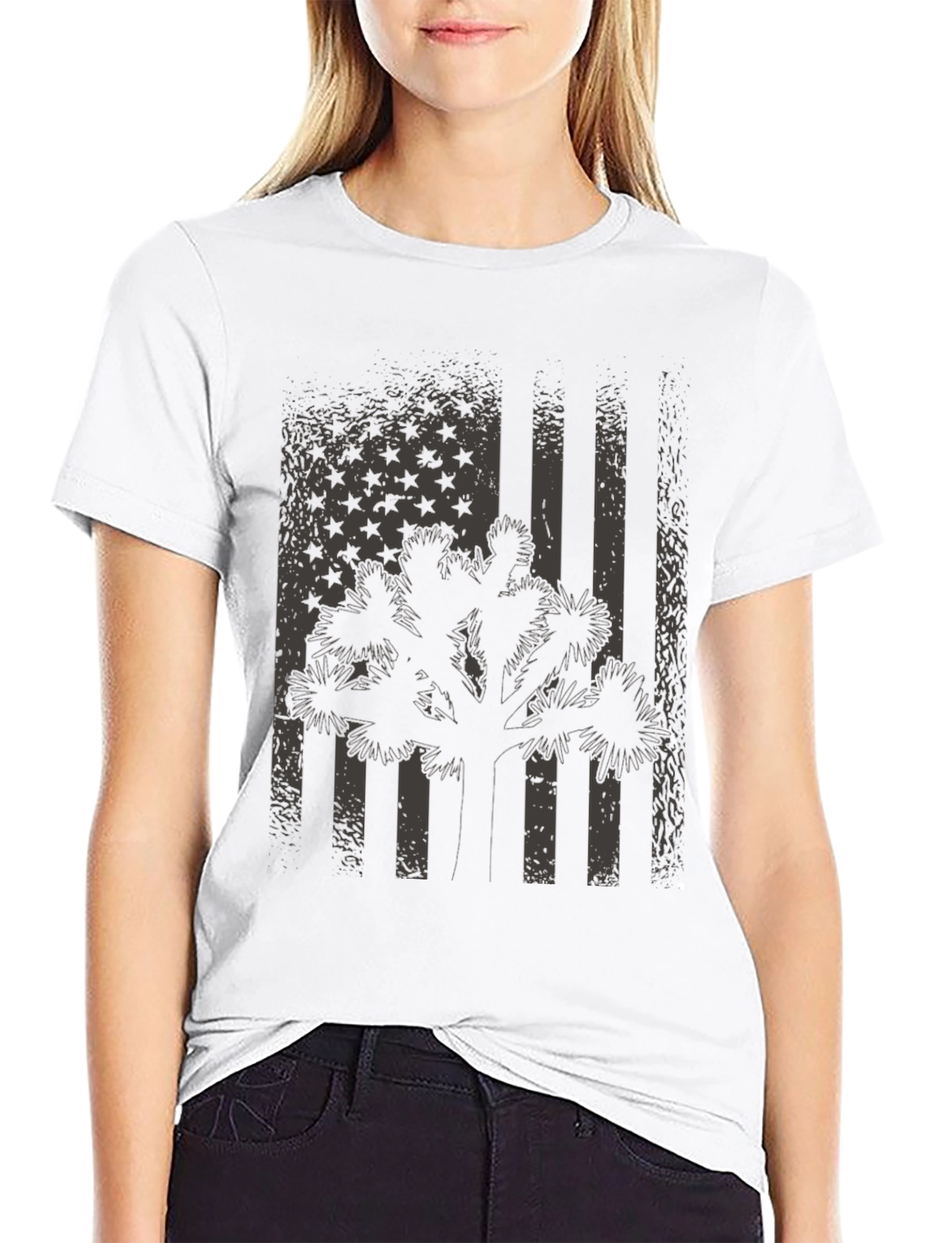 American Flag Joshua Tree Black T-Shirt