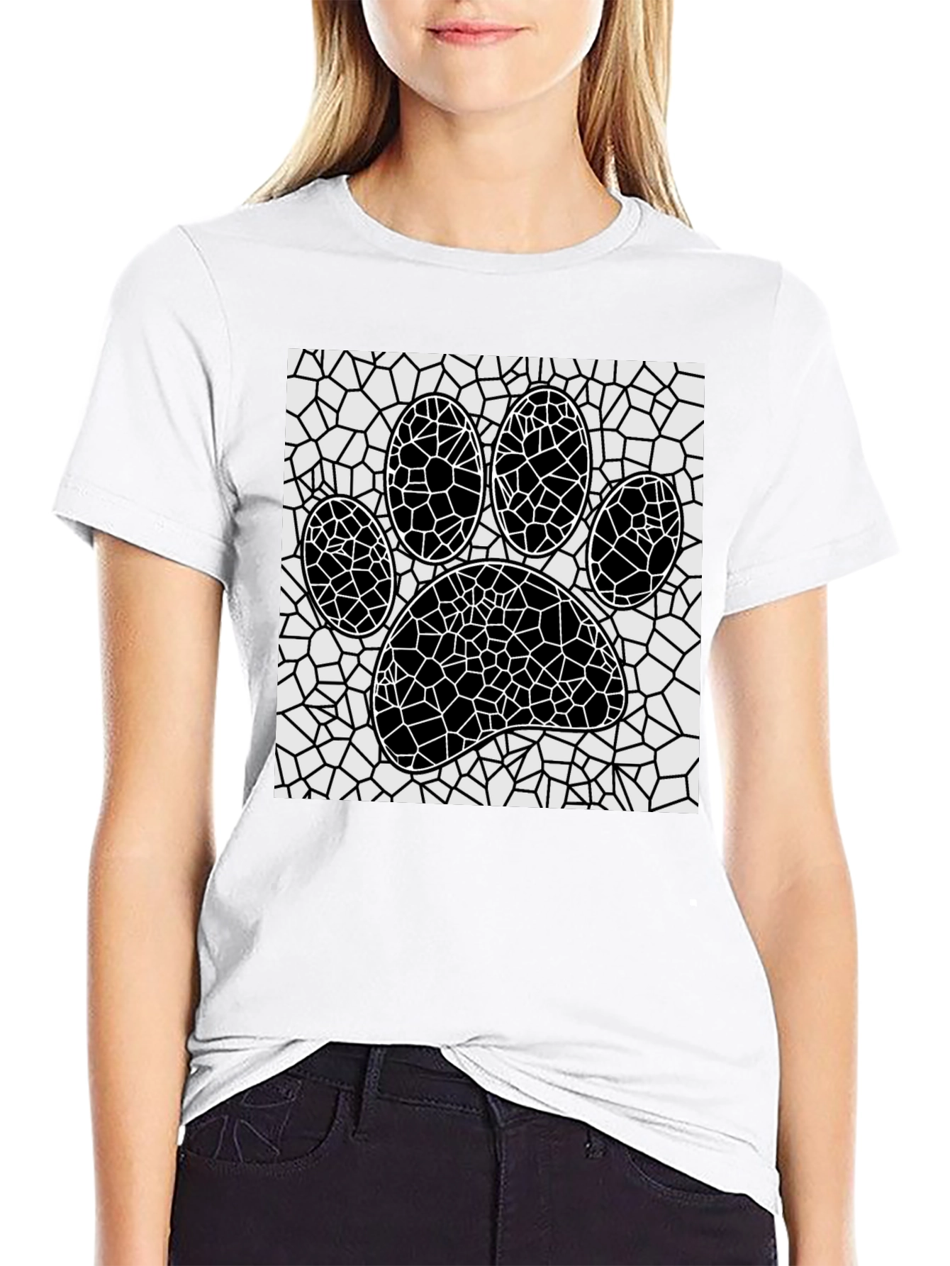 Mosaic Paw Print T-Shirt - Abstract Pet Lover Tee
