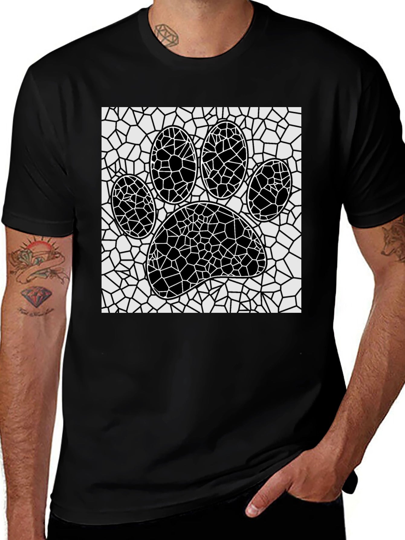 Mosaic Paw Print T-Shirt - Abstract Pet Lover Tee
