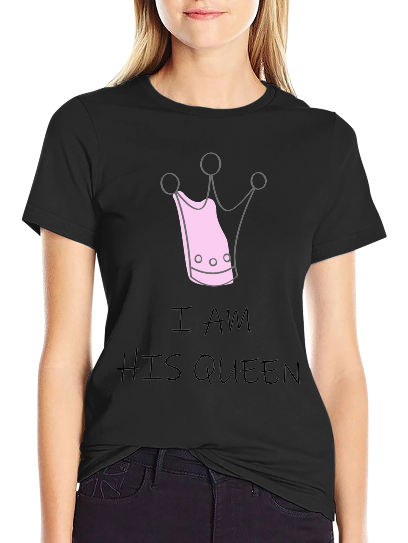 I Am His Queen Black Crewneck T-Shirt