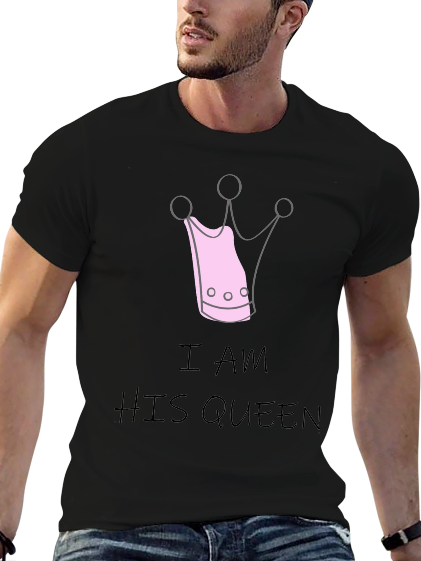 I Am His Queen Black Crewneck T-Shirt
