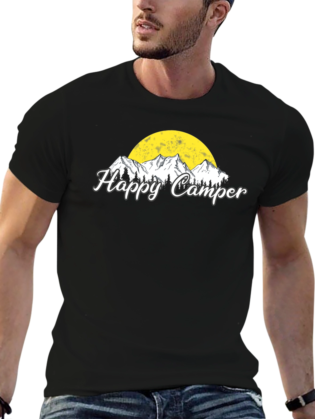 Happy Camper Graphic T-Shirt - Black Camping Tee
