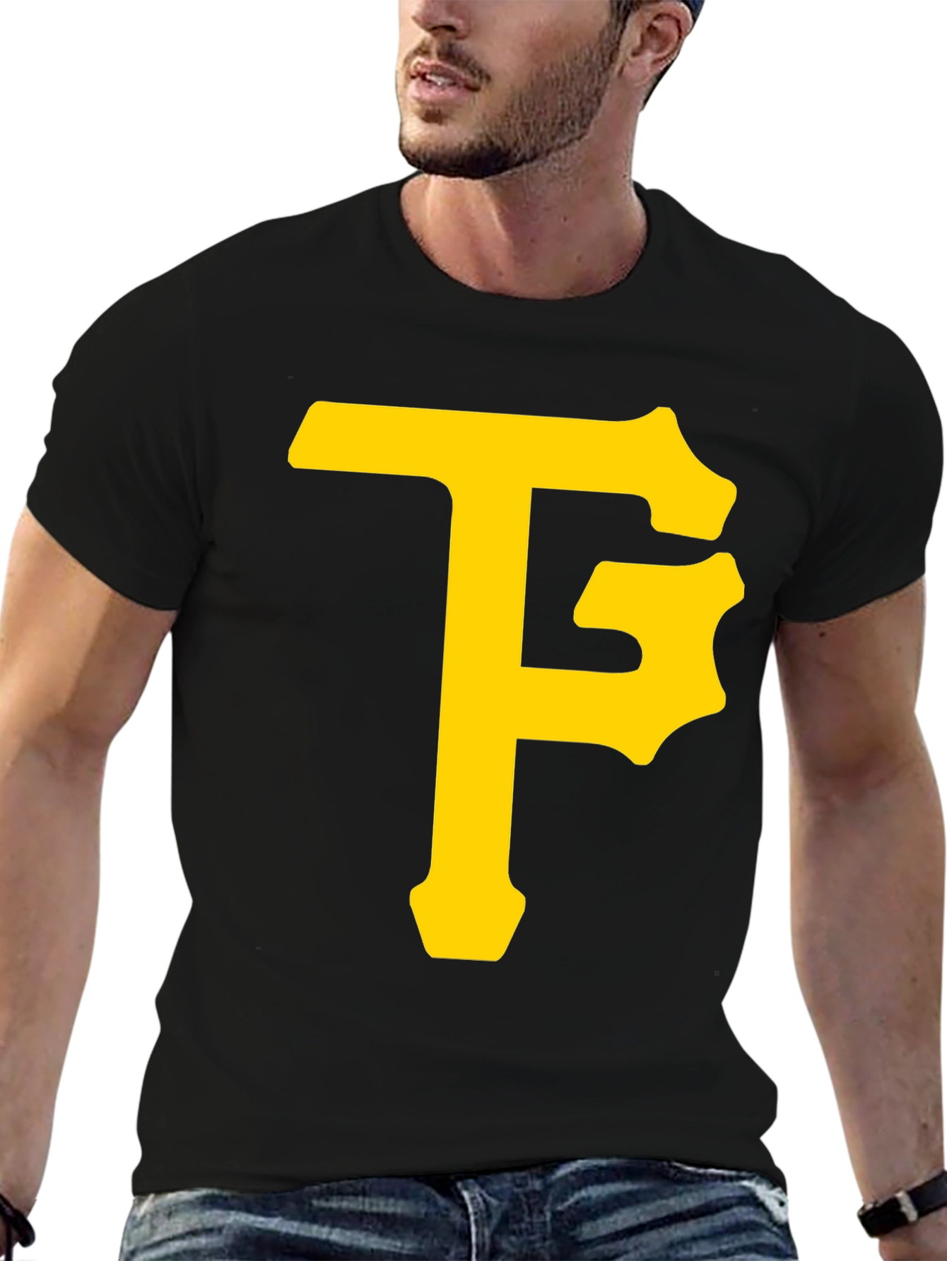 Black T-Shirt with Yellow Letter Logo
