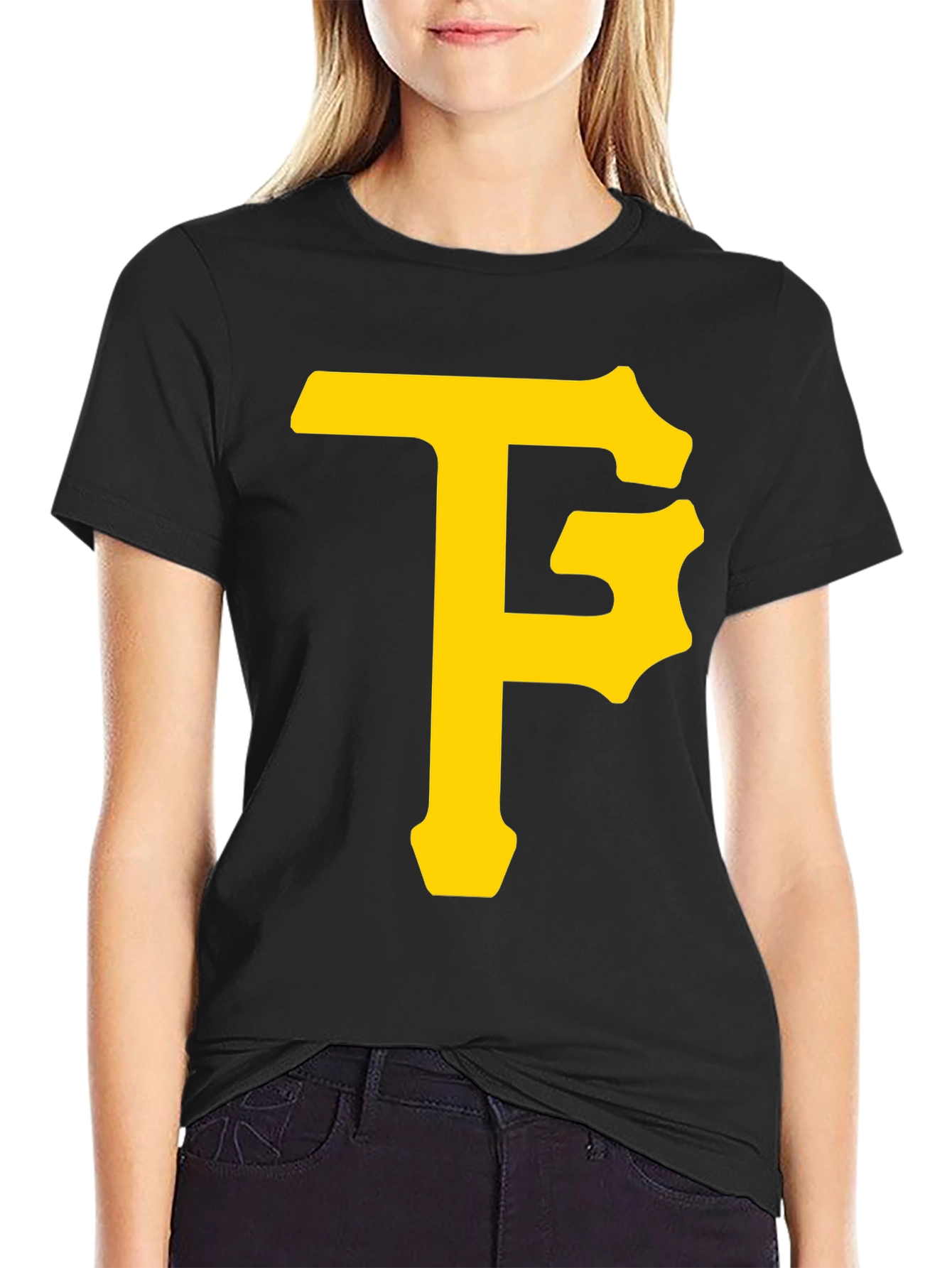 Black T-Shirt with Yellow Letter Logo