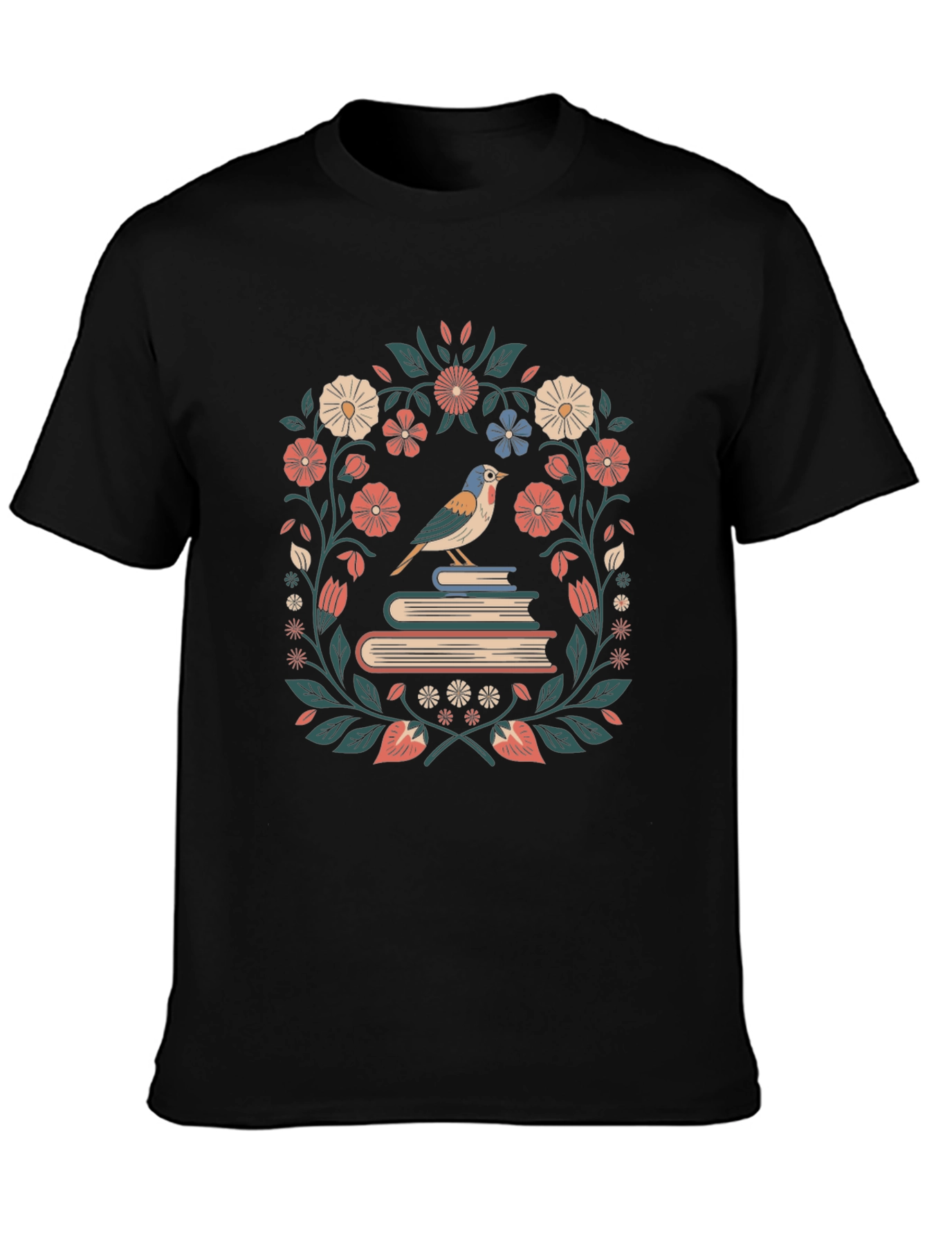 Floral Bird on Books Graphic T-Shirt