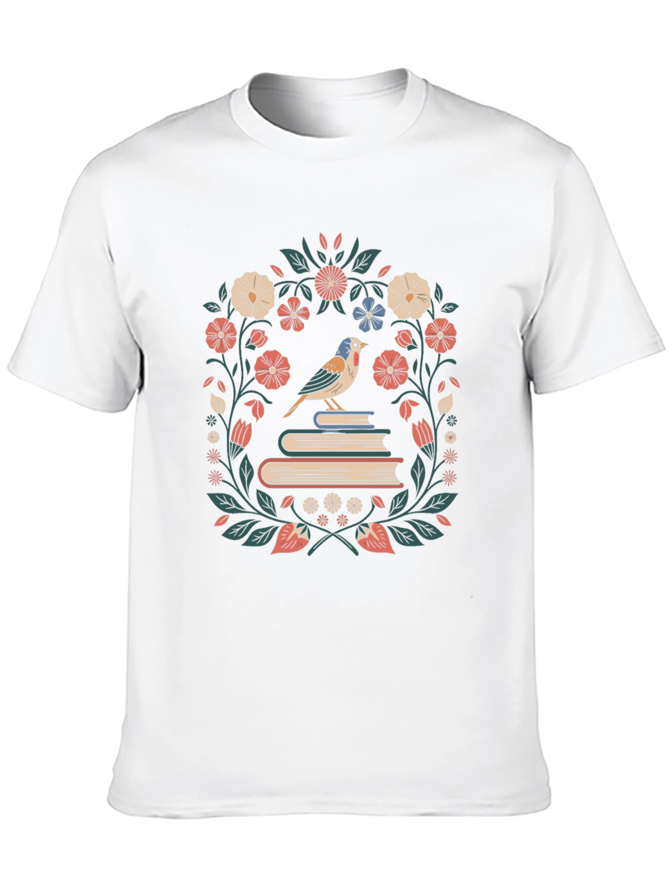 Floral Bird on Books Graphic T-Shirt