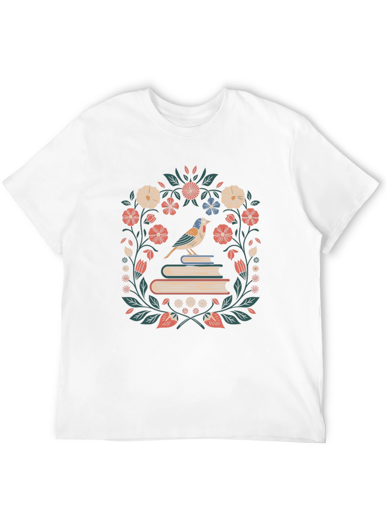 Floral Bird on Books Graphic T-Shirt