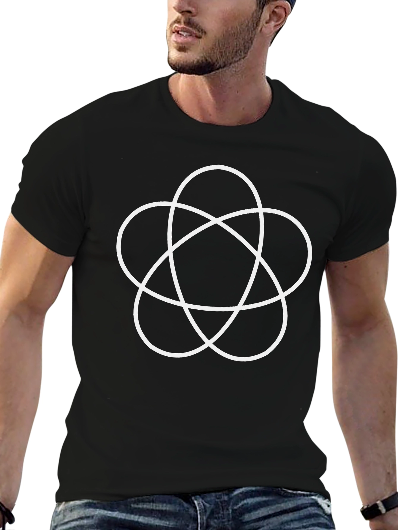 Geometric Knot Graphic Tee - Stylish Black Cotton T-Shirt