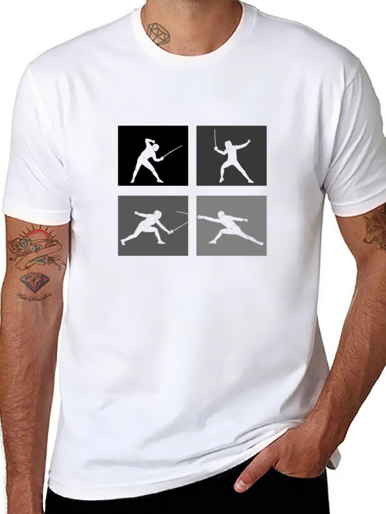 Fencing Silhouette Graphic T-Shirt - Black
