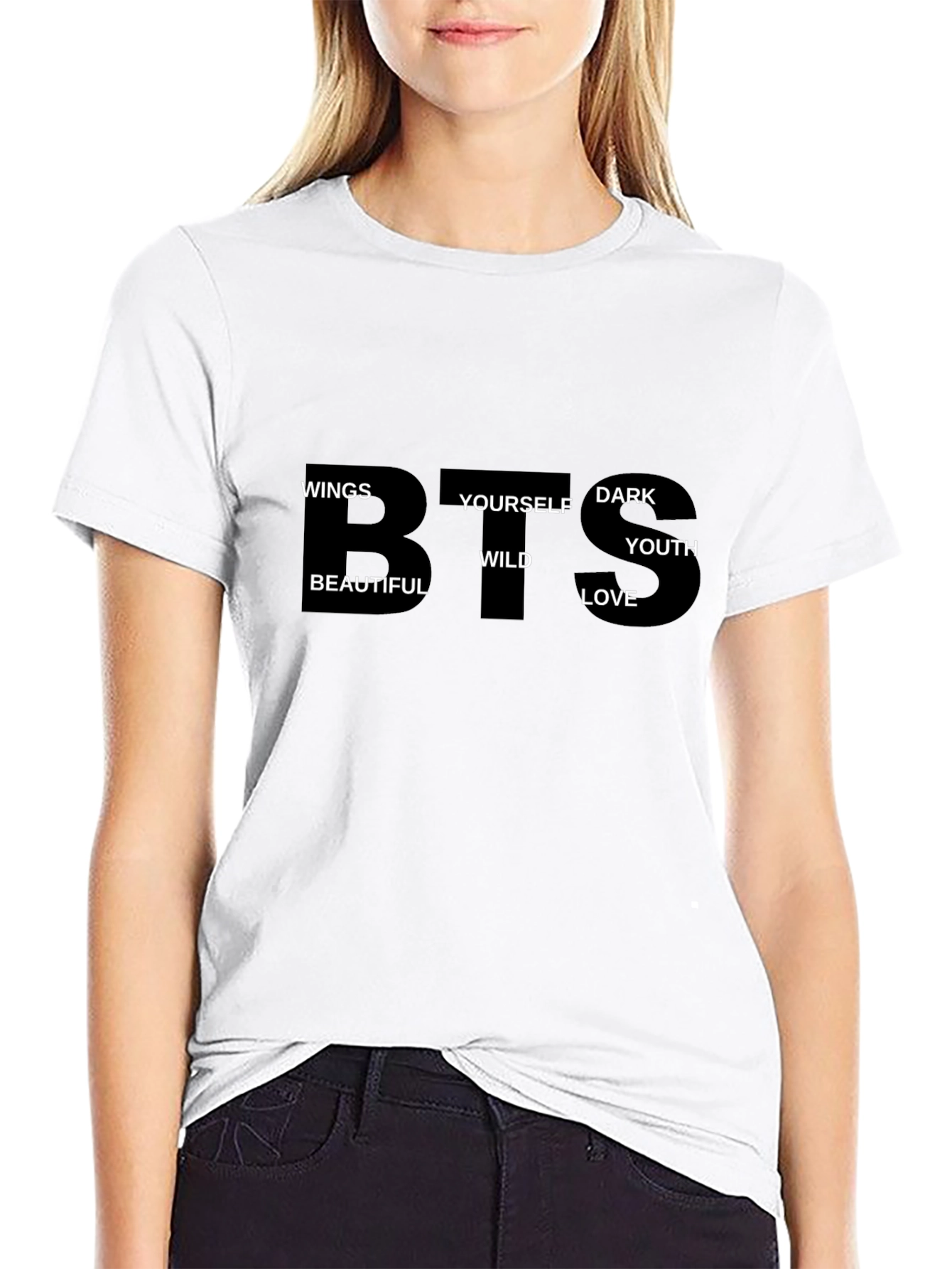 BTS Word Art Black T-Shirt